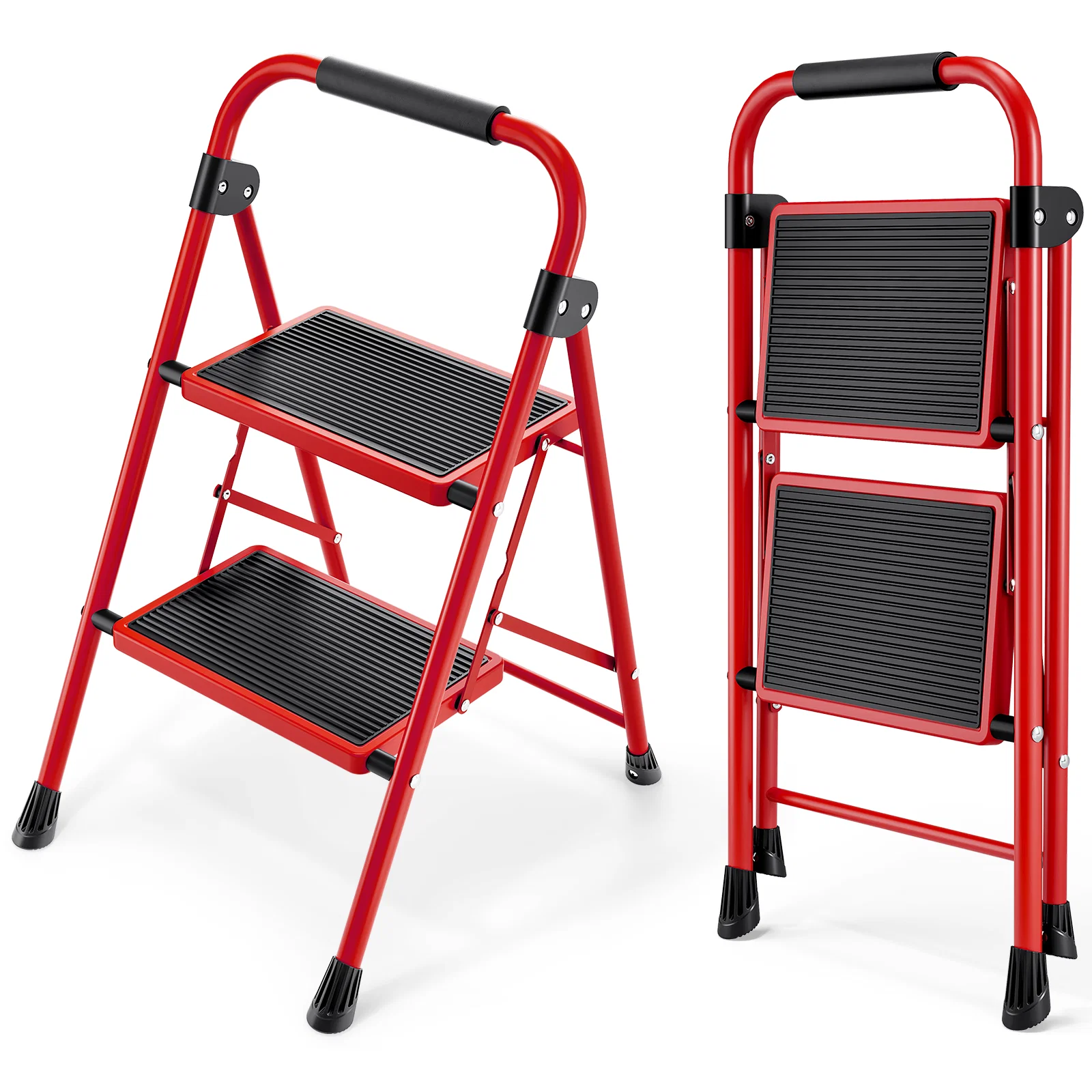 Expertly Made KINGRACK 2-Step Ladder Folding Step Stool with Wide Anti-Slip Pedals Small Ladder with Handle Heavy-Duty Steel Lightweight amp Portable Red High-Quality