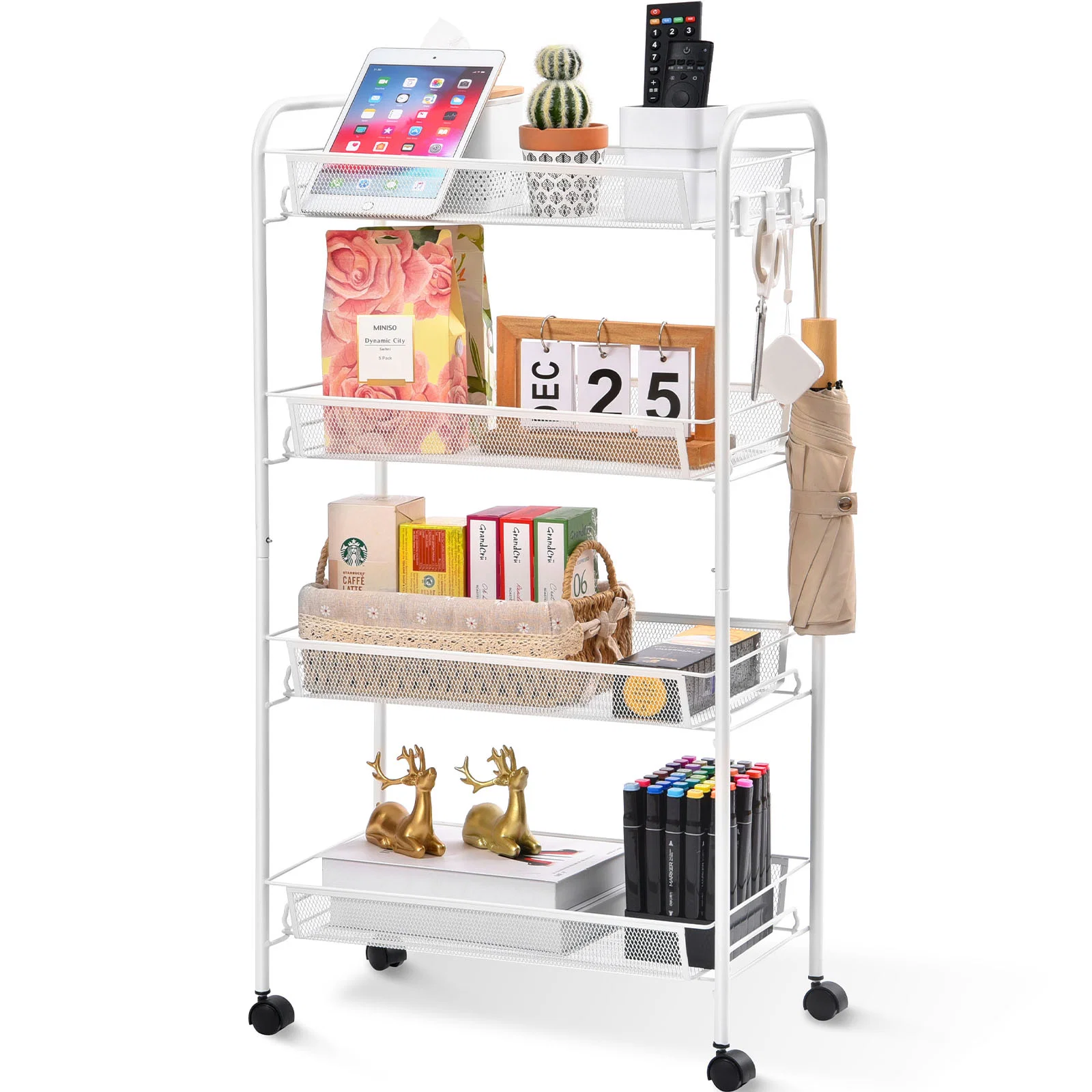 Reliable Kingrack 4-Tier Mesh Wire Rolling Cart Metal Storage Cart with Wheels Utility Cart for Office Kitchen Bedroom Bathroom Laundry Room WK150038-W Innovative
