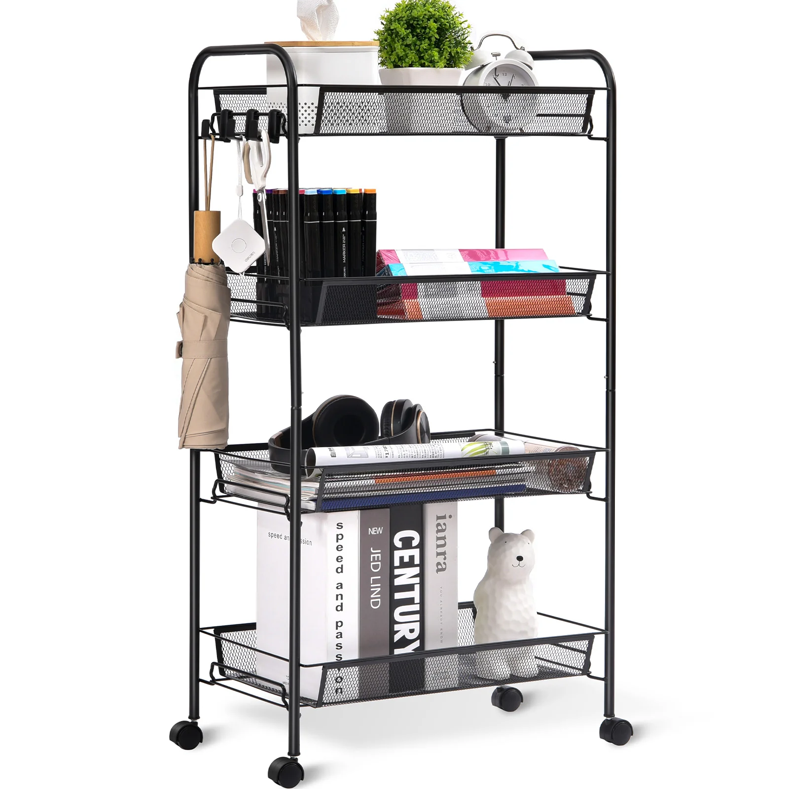 Crafted Kingrack 4-Tier Mesh Wire Rolling Cart Metal Storage Cart with Wheels Utility Cart for Office Kitchen Bedroom Bathroom Laundry Room WK150038-BK First-Class