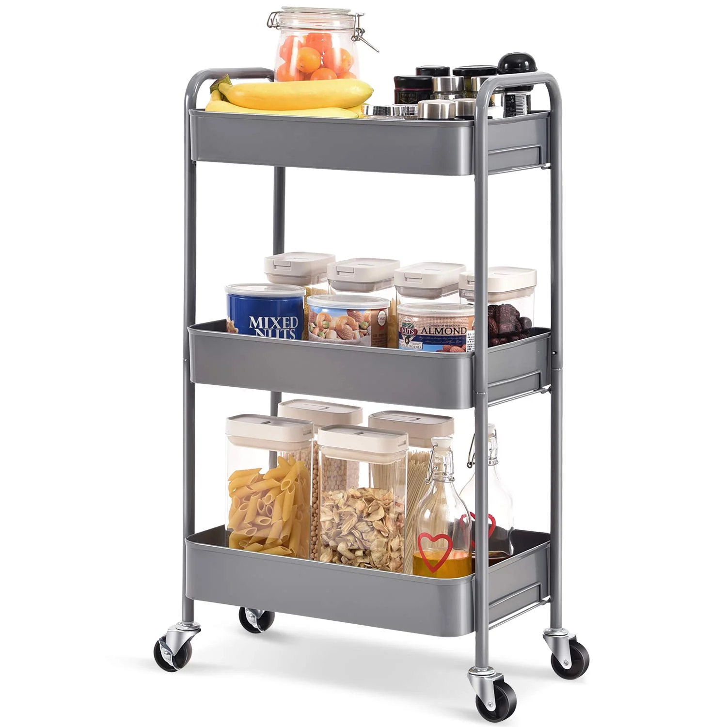 Reusable KINGRACK 3-Tier Rolling Cart Metal Utility Cart with Lockable Wheels Storage Craft Art Cart Trolley Organizer Serving Cart Easy Assembly for Office Bathroom Kitchen Kids’ Room Classroom WK131218-G Environmentally Friendly