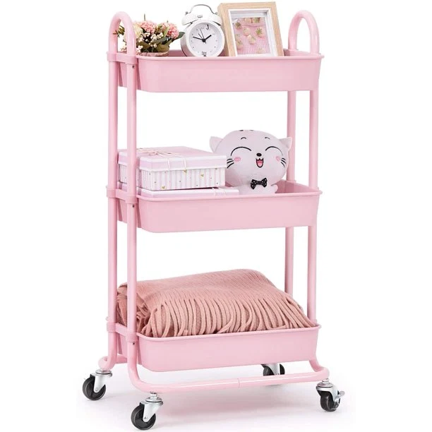 Eco-Friendly Kingrack Utility Rolling Cart with Lockable Wheels Multi-Purpose Storage Organizer Pink WK830161-2 Verified