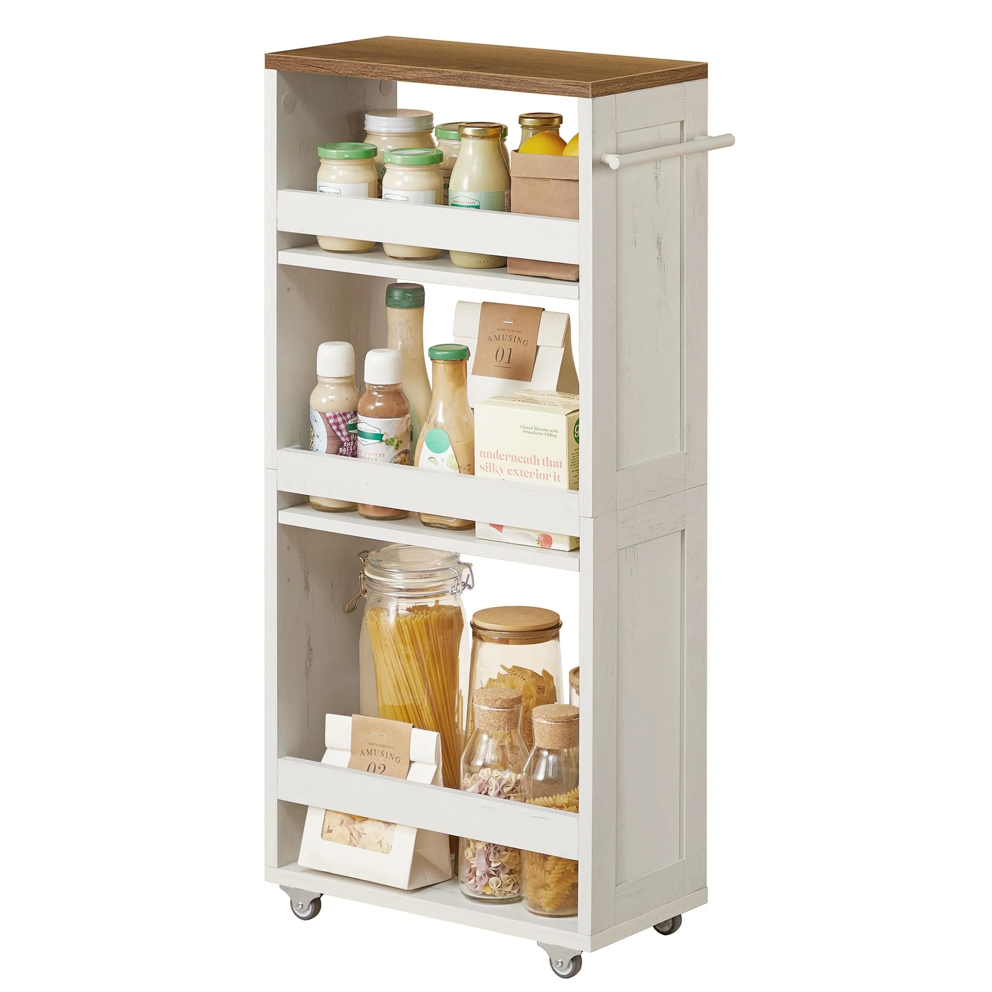 Modern VASAGLE VASAGLE 4-Tier Slide-Out Storage Cart Slim Kitchen Cart for Small Spaces Reusable