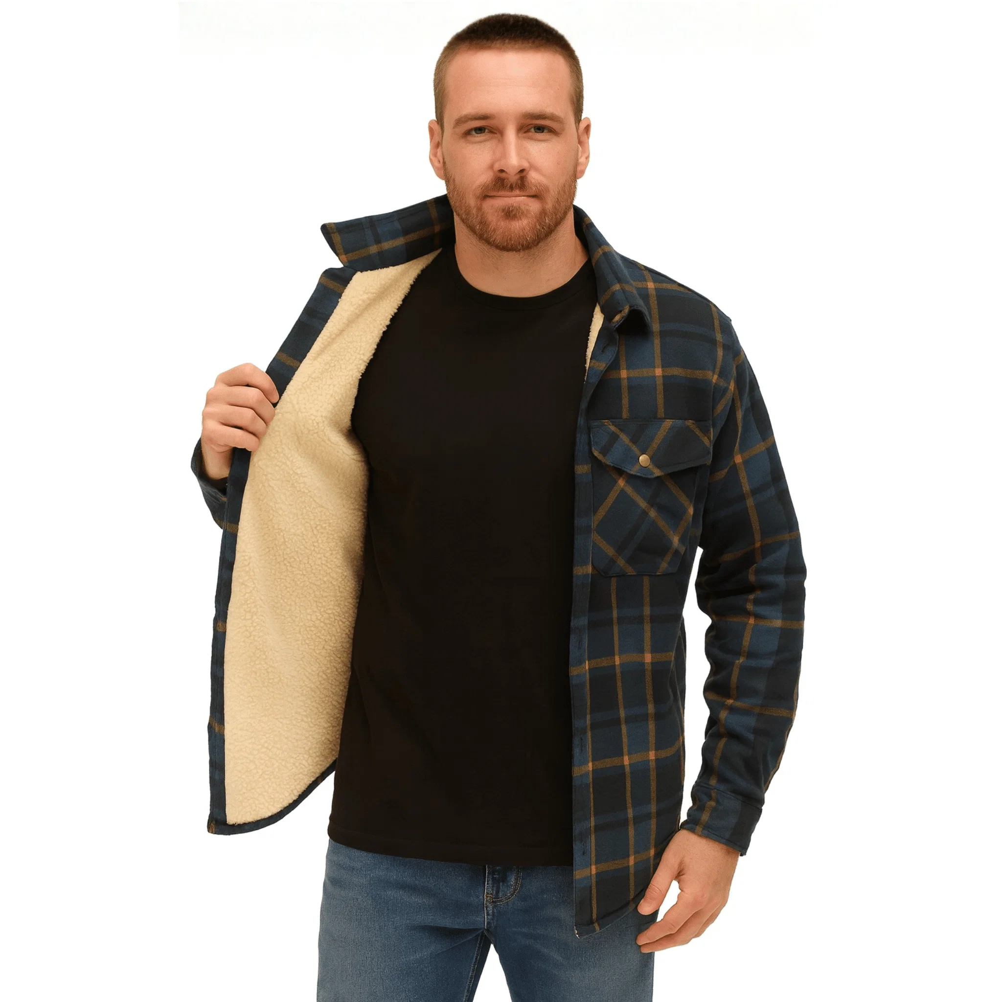 Healthy Men s Sherpa-Lined Checked Overshirt Versatile