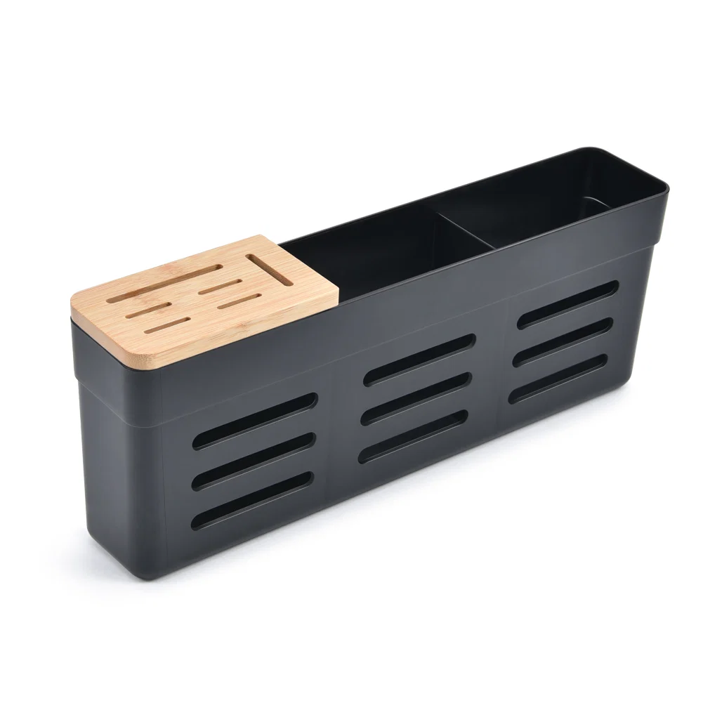 Consistent Utensil Holder with Bamboo Cover Pack of 1 Black ONLY for Aluminum Dish Drying Rack WK111913 Durable