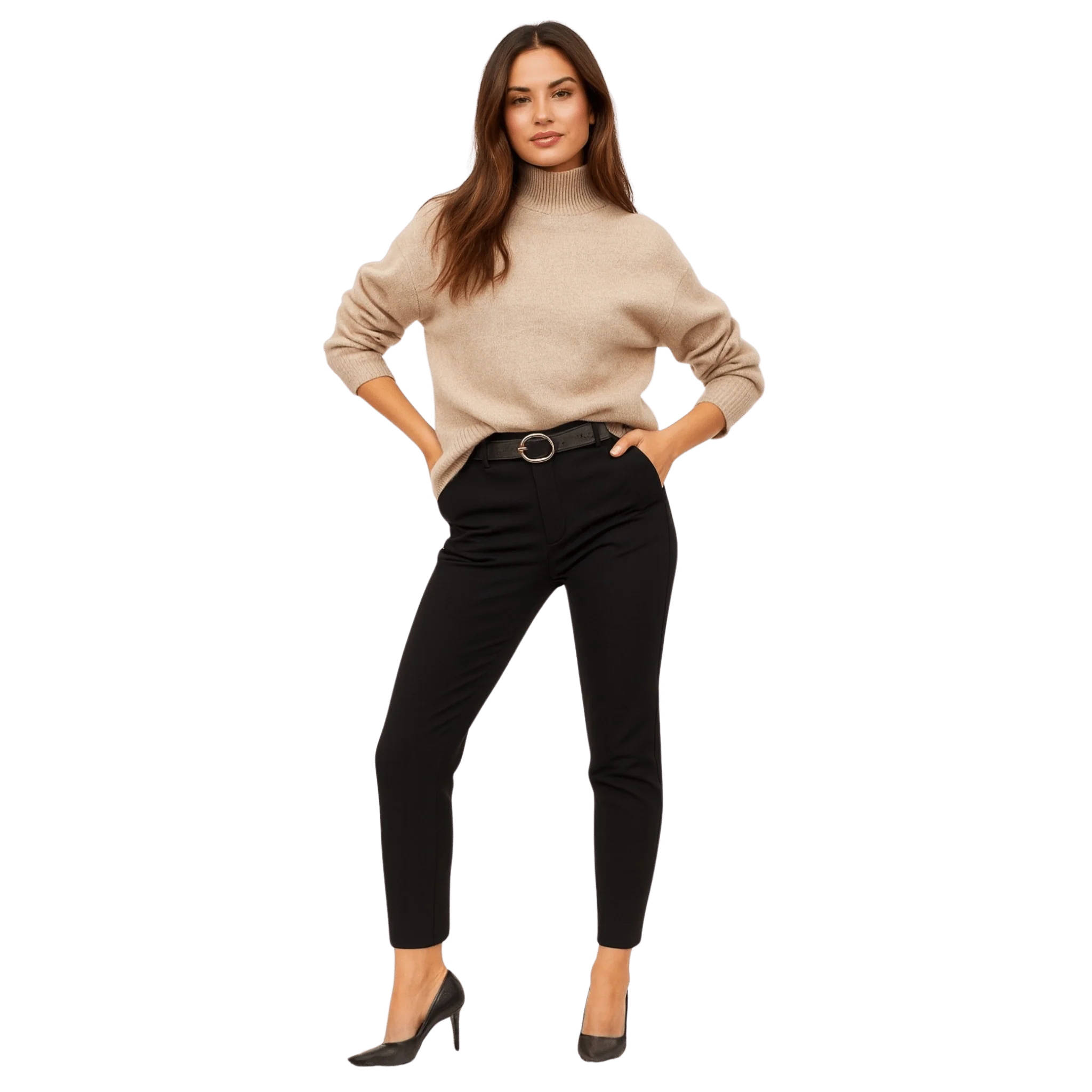 Practical Tailored Slim Pants with Belt Eco-Friendly
