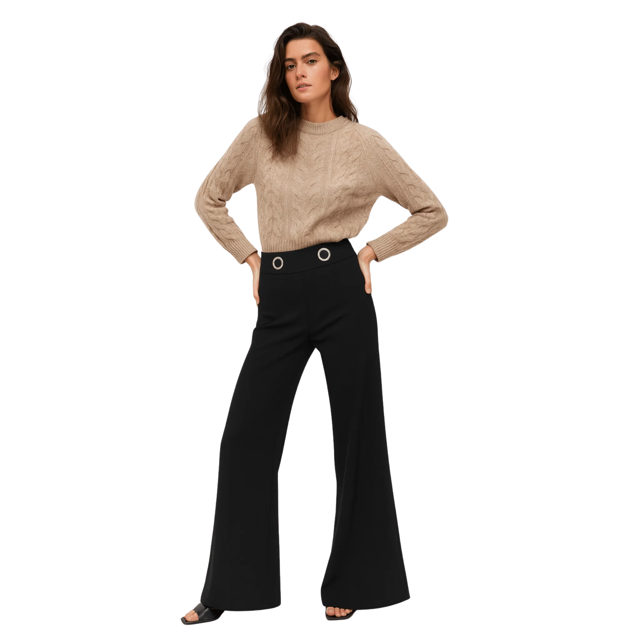 Top-Quality Wide-Leg Pants with Metallic Grommet Waist Relaxed