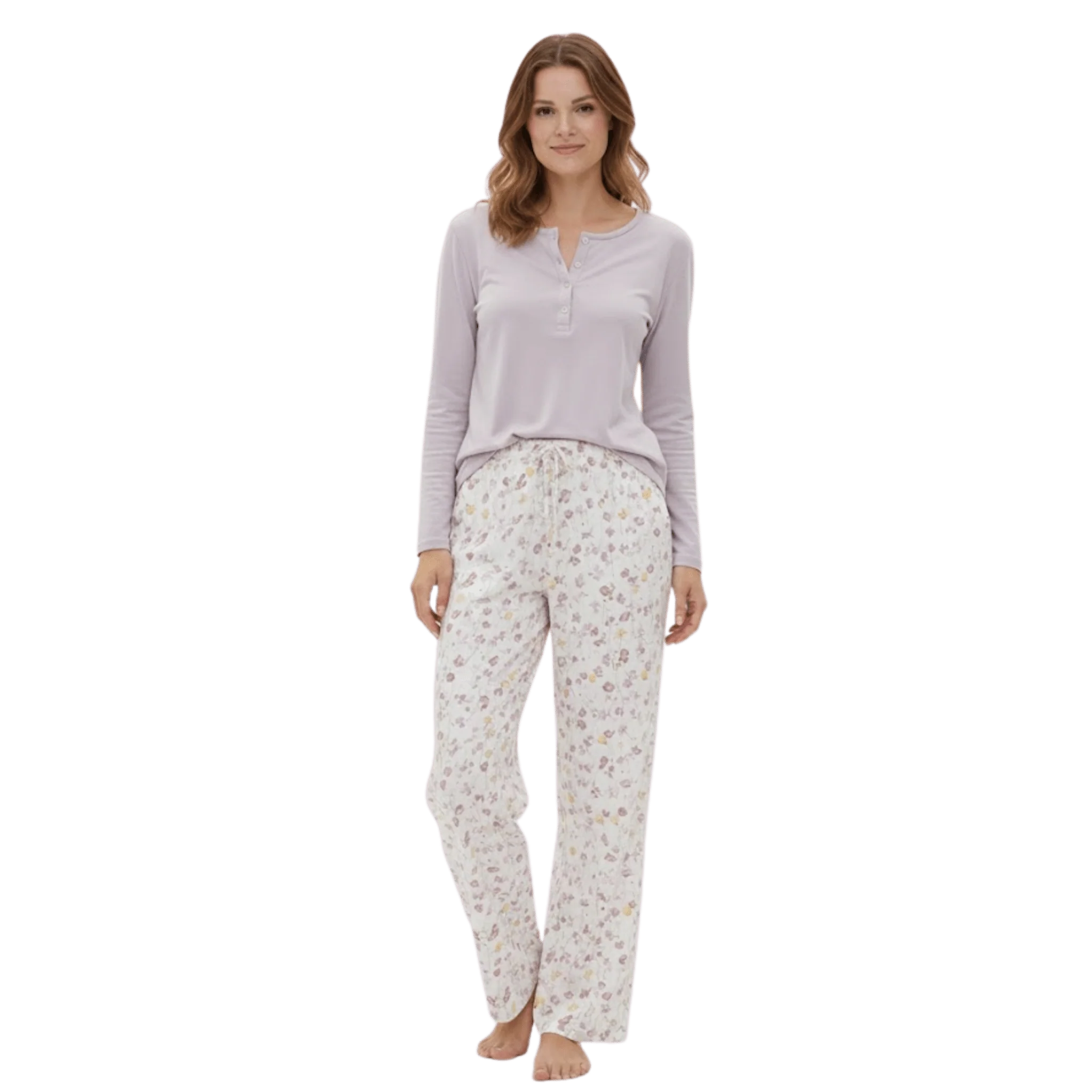 Solid Women s Cozy Henley Pajama Set – Printed Plaid Collection Fine Crafted