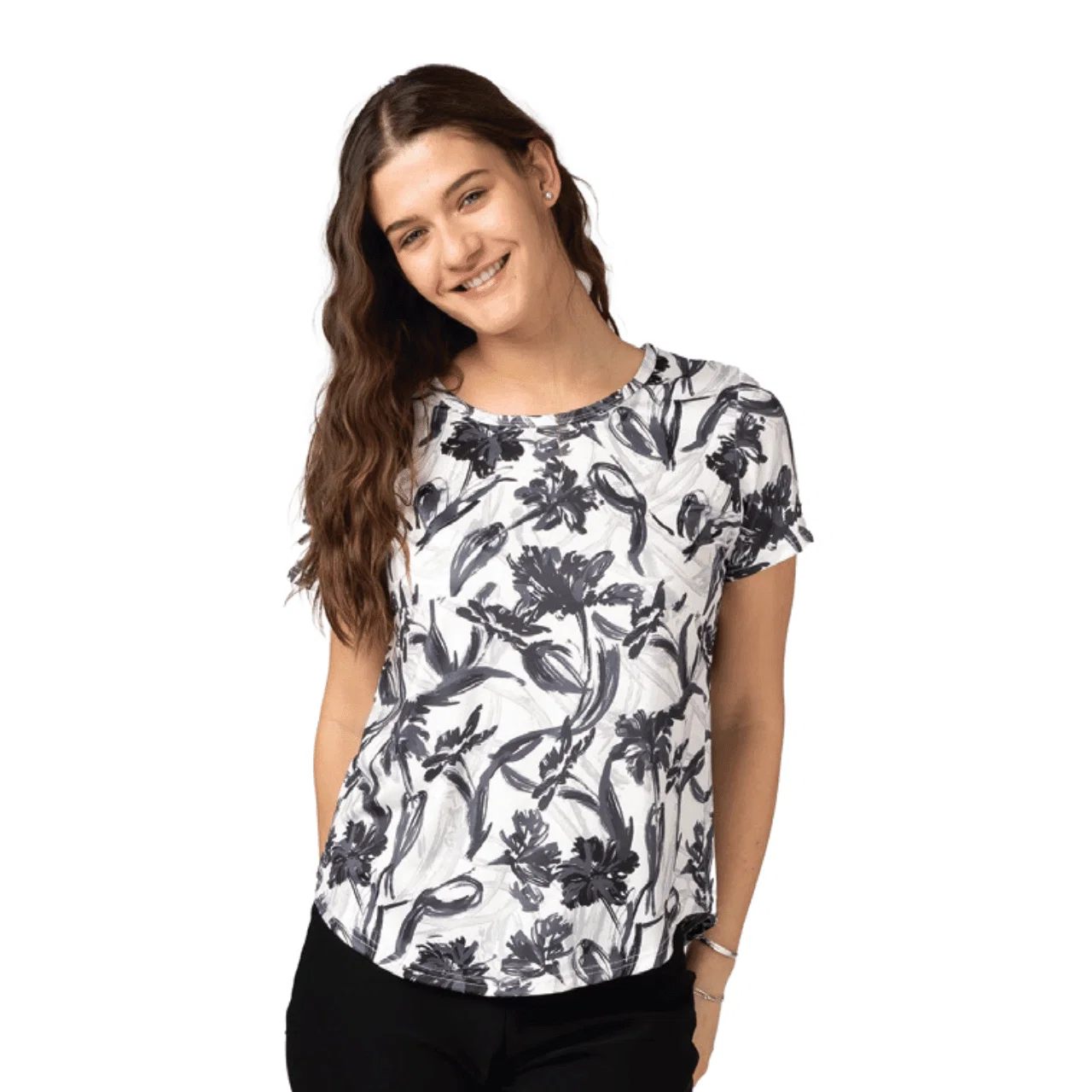 Comfortable Printed Short-Sleeve Top Flexible