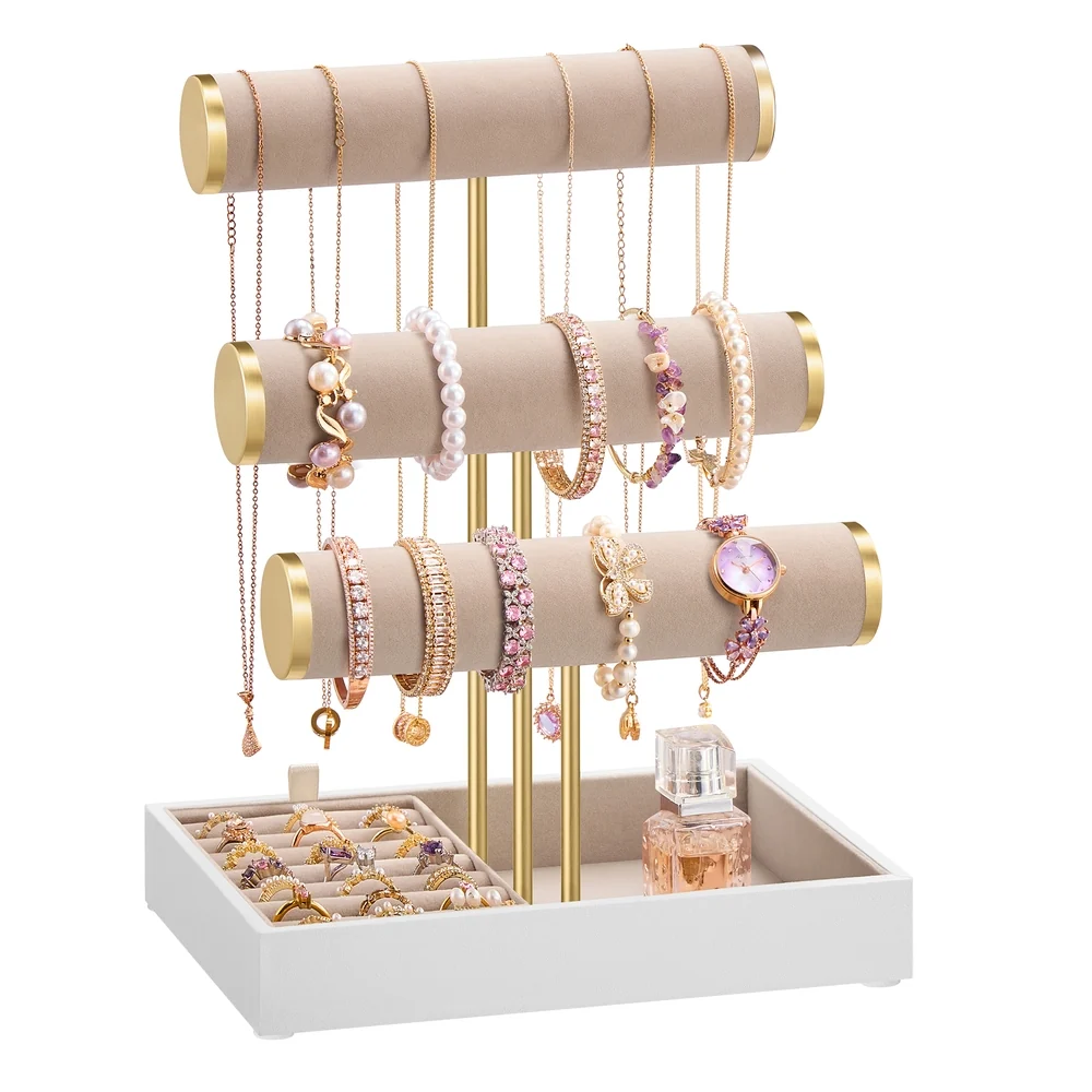 Natural SONGMICS Jewelry stand with velvet tray and removable ring holder Prestigious