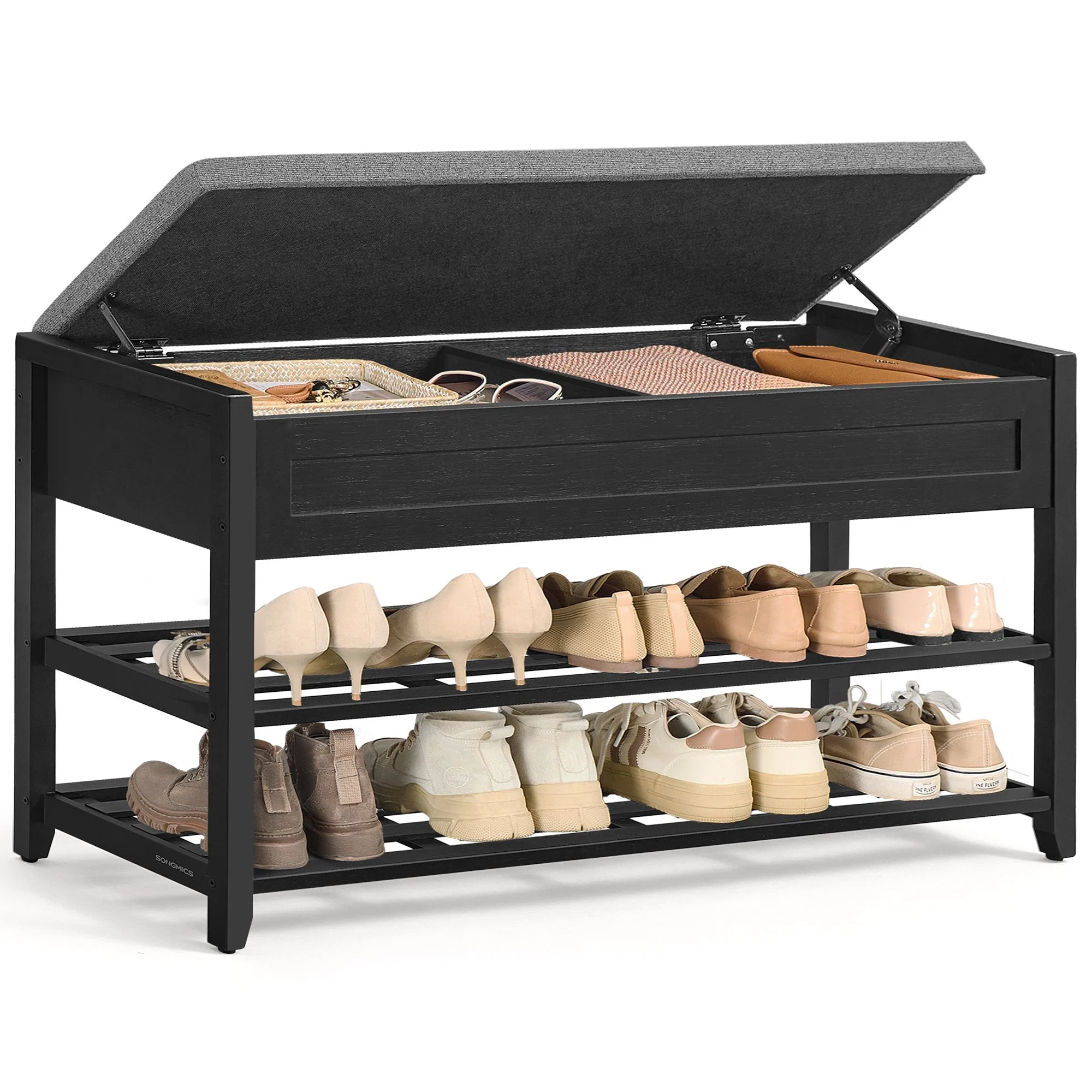 Easy-to-Use SONGMICS SONGMICS Storage Bench Bamboo Shoe Rack Entryway Furniture 39.4 Inches Wide Natural