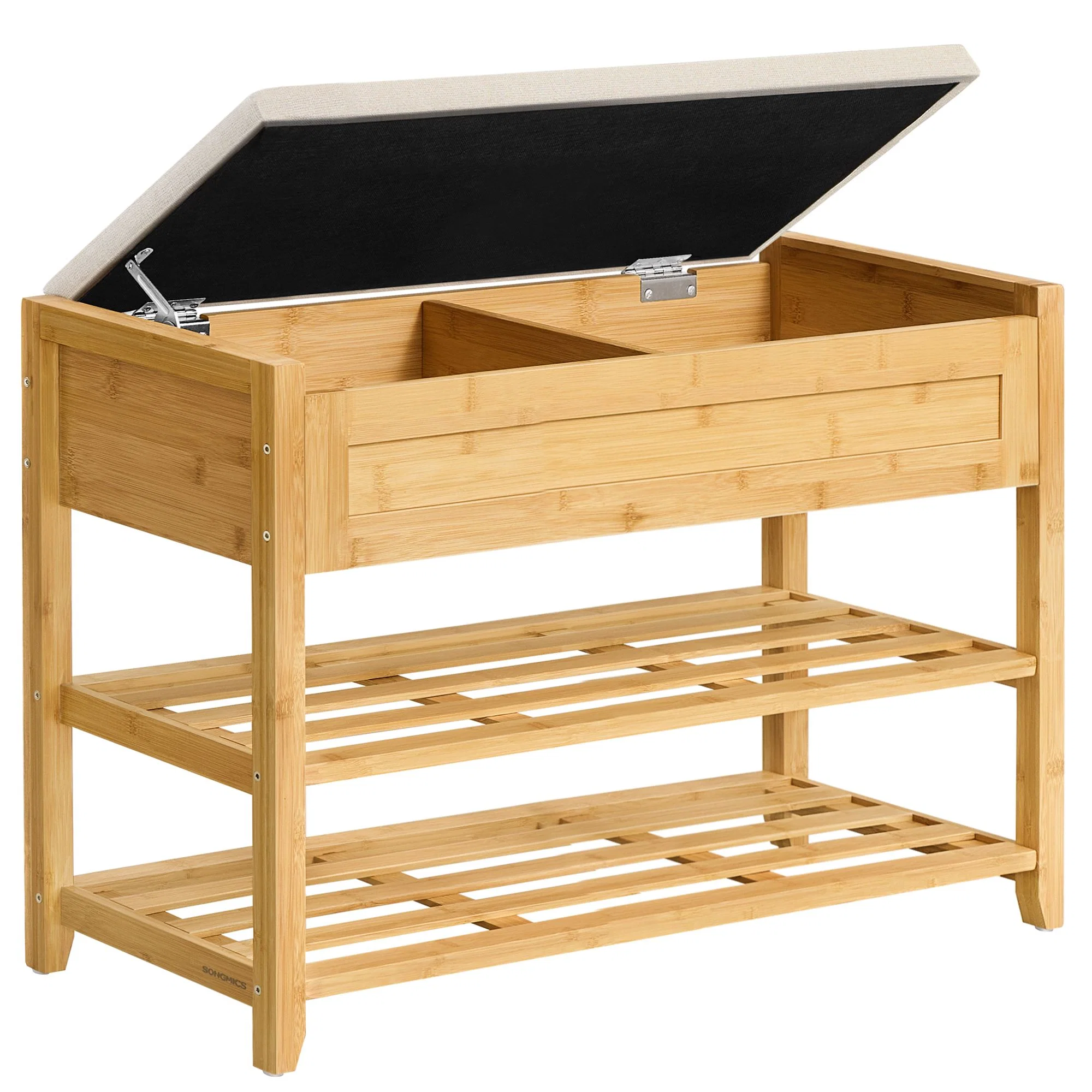 Innovative SONGMICS SONGMICS Storage Bench Bamboo Shoe Rack Entryway Furniture 31.5 Inches Wide Relaxed