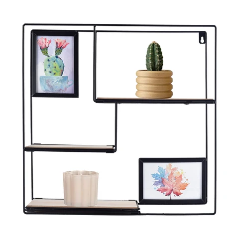 Safe Square Metal Wall Shelf with MDF Shelves – 40 x 10 x 40 cm Luxury