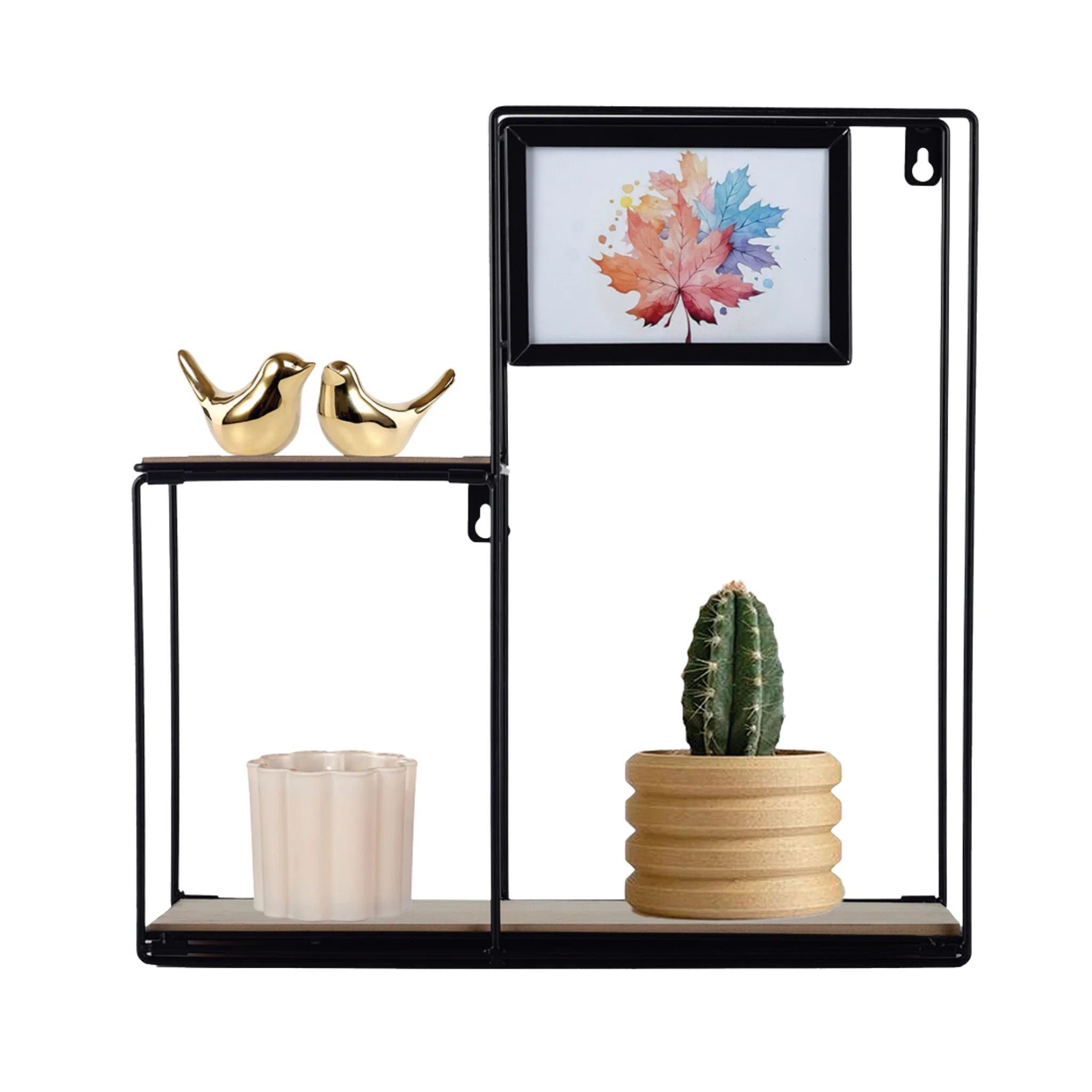 Contemporary Asymmetrical Metal Wall Shelf with MDF Shelves Advanced
