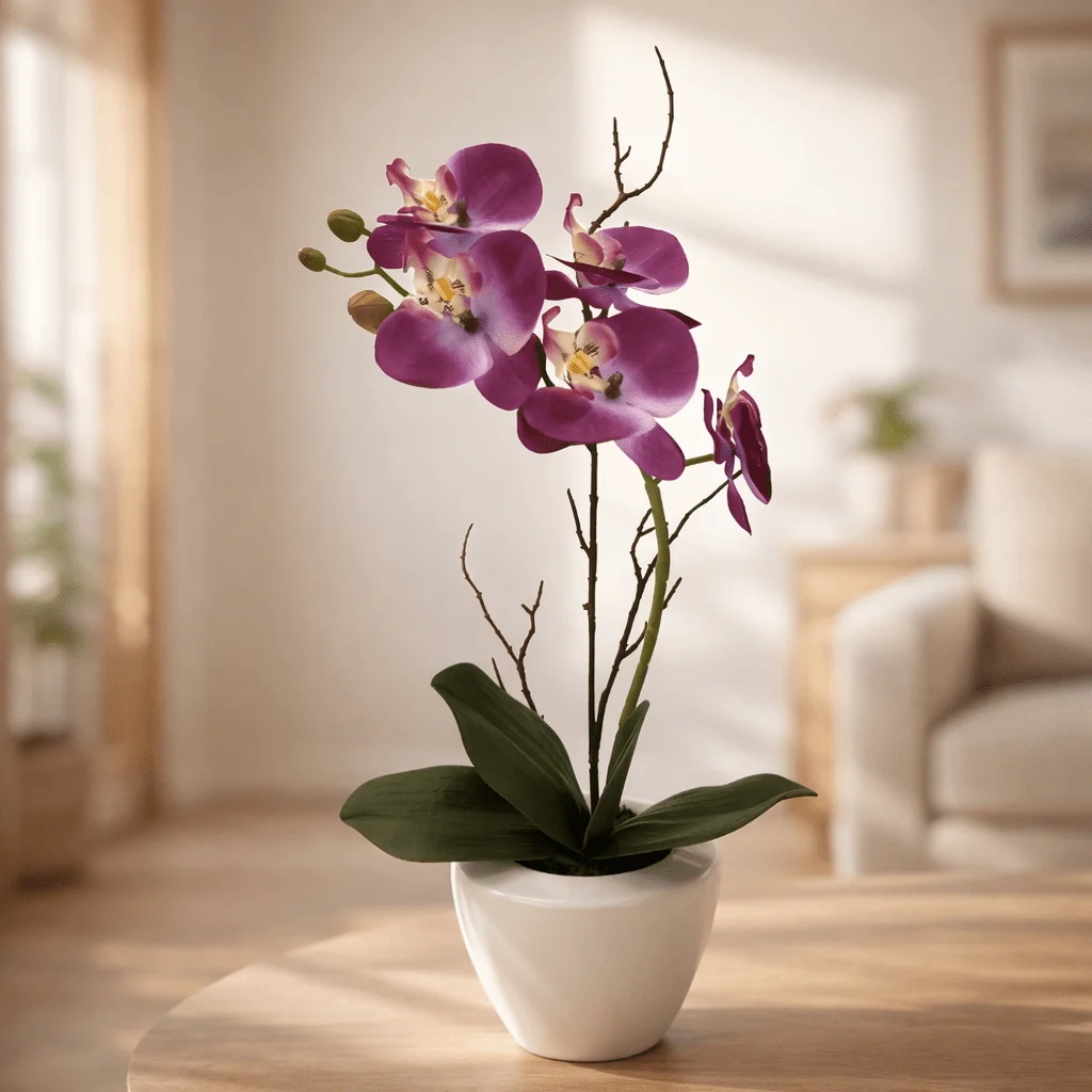 World-Class Purple Artificial Orchid in Decorative Pot Safe