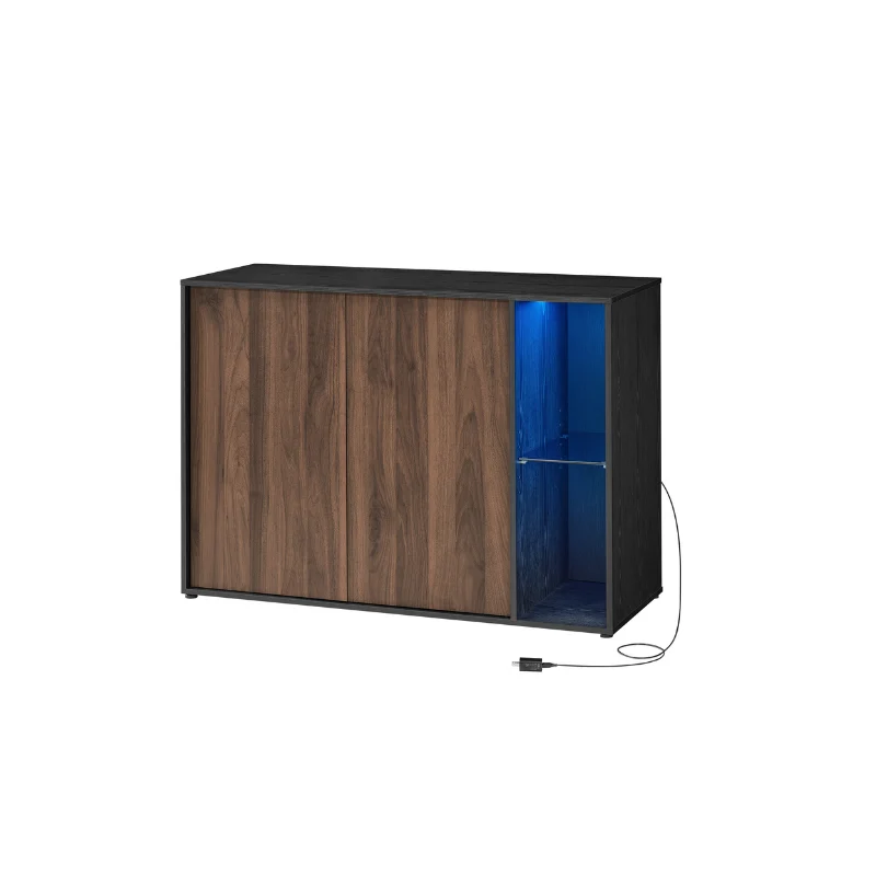 Easy-to-Use SONGMICS HOME Superfast Toolless Assembly Storage Cabinet Accent Buffet Cabinet with Lighting and Glass Shelf Sideboard Verified