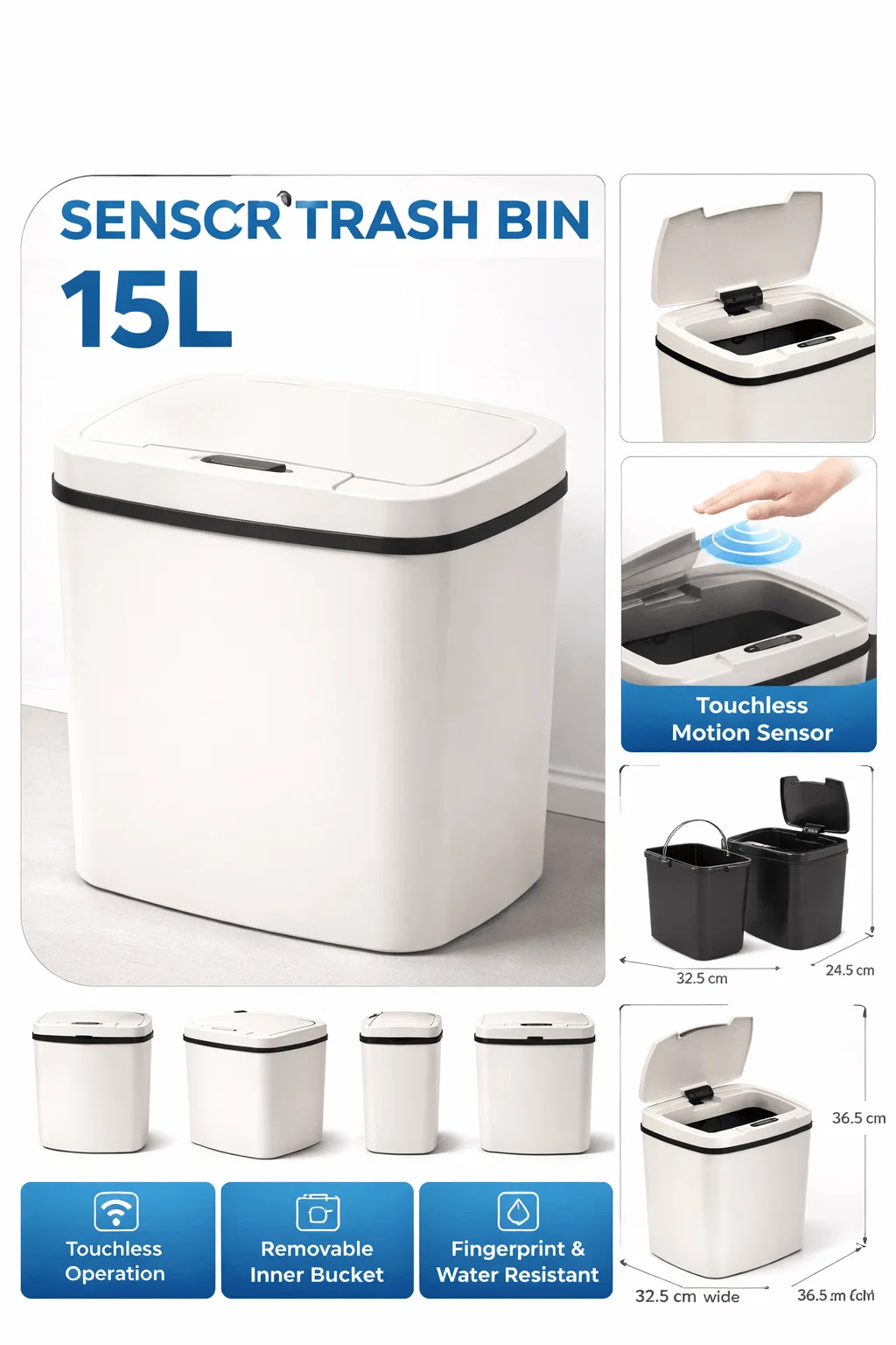 Fine Crafted 15L Motion Sensor Trash Bin with ABS Lid Fast