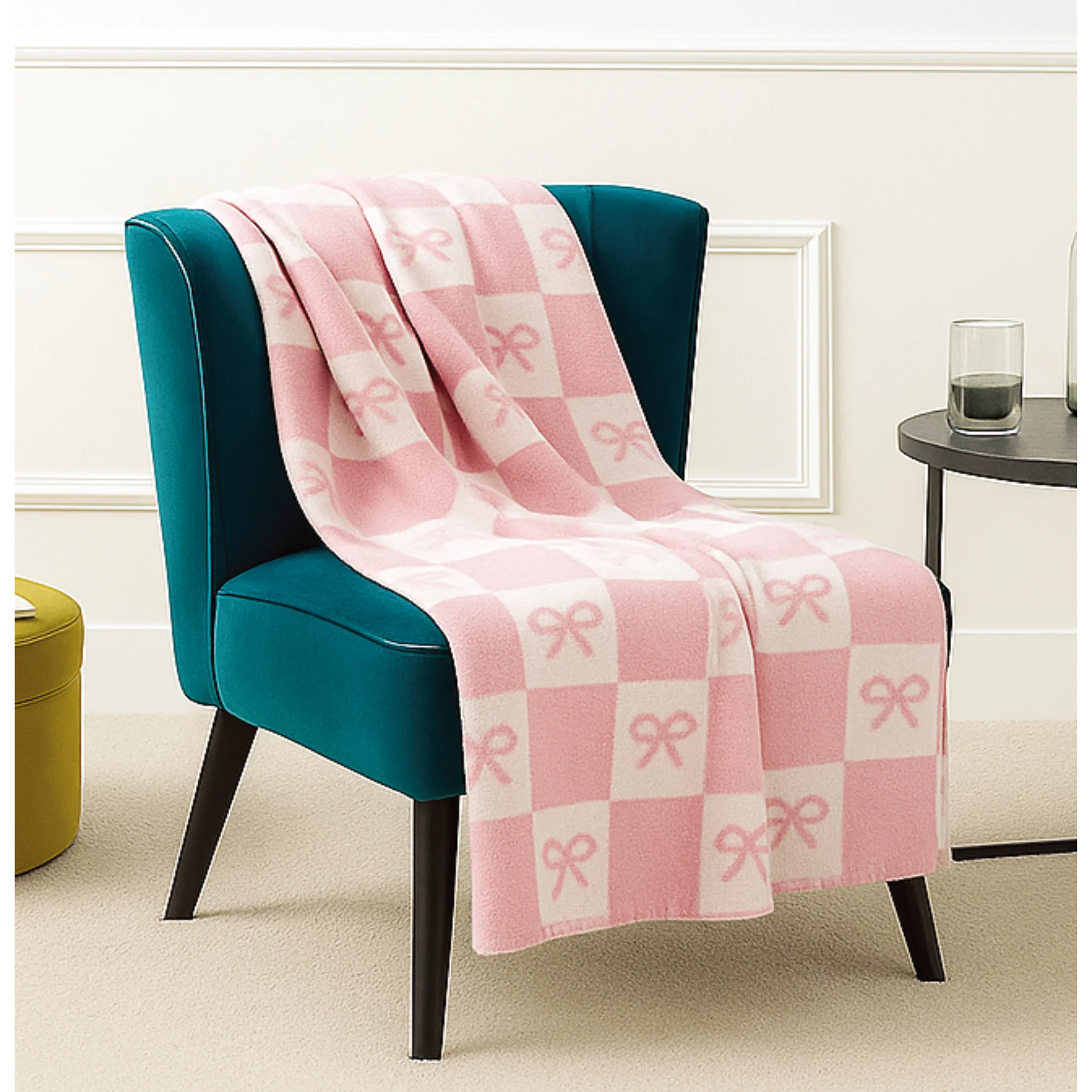 Enhanced Jacquard Chenille Bow Throw 50×60 Eco-Friendly