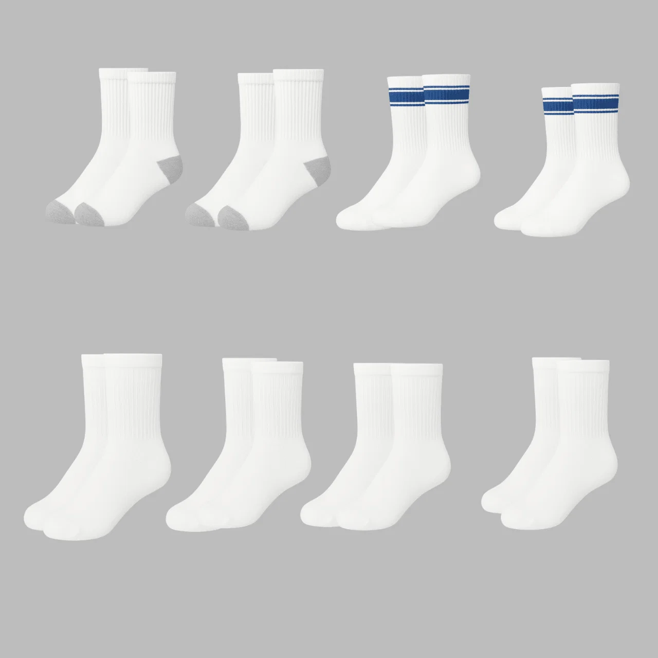 Natural 8-Pack Sport Crew Socks Ages 7–9 Professional