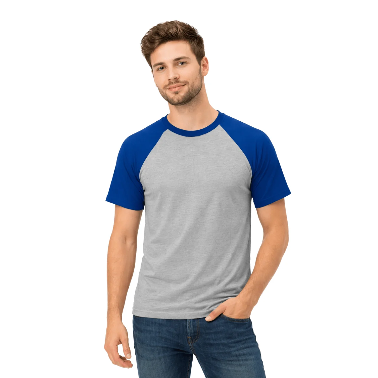 Solid Contrast Raglan Sleeve Crew Neck T-Shirt Specialty