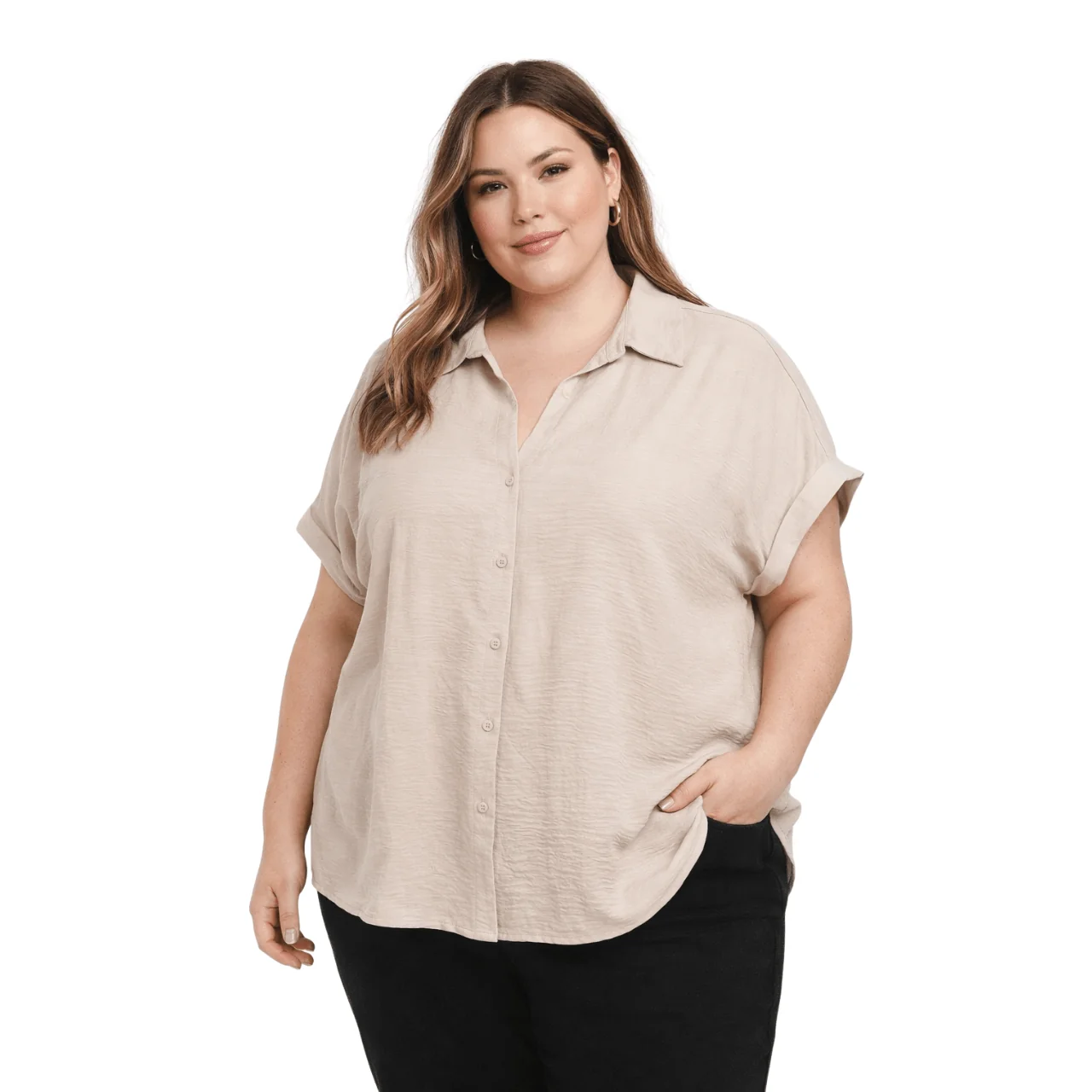 Top-Quality Plus Size Short Sleeve Button-Up Shirt Recyclable
