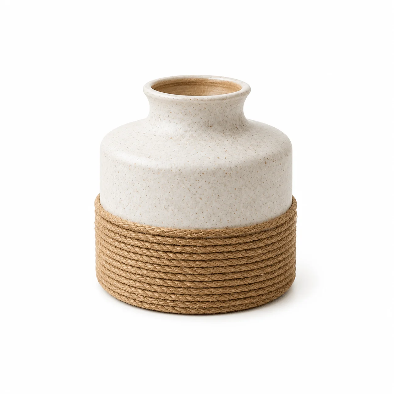 Verified White Ceramic Vase with Jute Wrap – 6 in Breathable