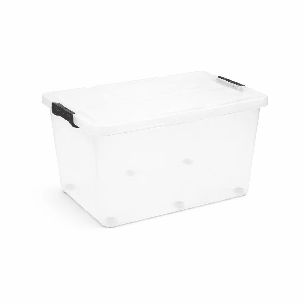 Outstanding 100L Transparent Storage Tote with Locking Lid Wheels Top-Quality