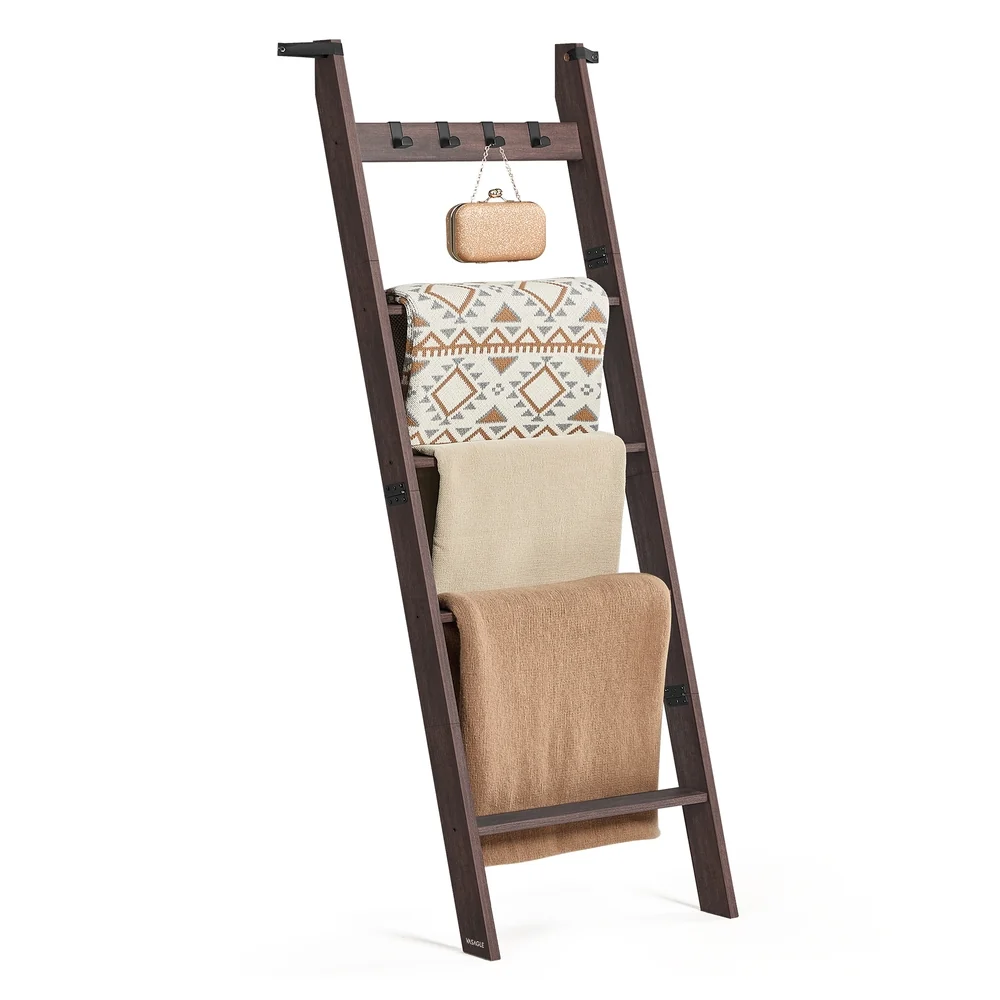 Minimalist VASAGLE Decorative Farmhouse Blanket Ladder Shelf with Removable Hooks Trusted