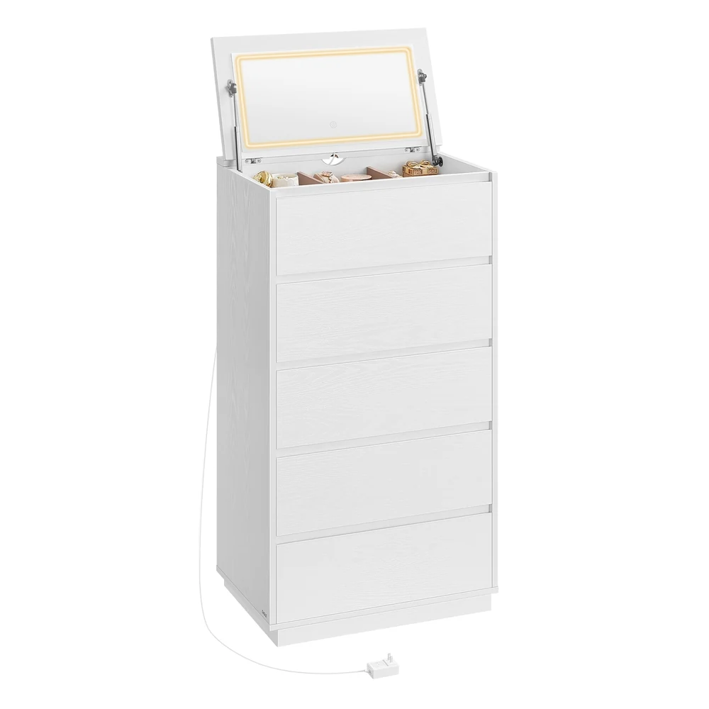 Refined VASAGLE VASAGLE 5-Drawer Dresser with Vanity Mirror and Lights Exceptional