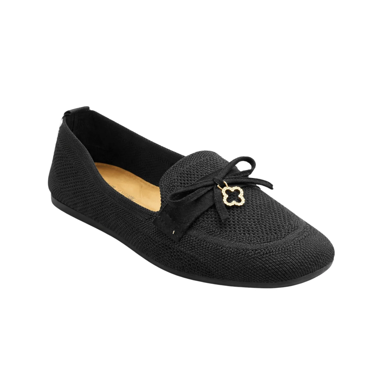 Clean Textured Slip-On Ballet Flats with Bow Detail Prestigious