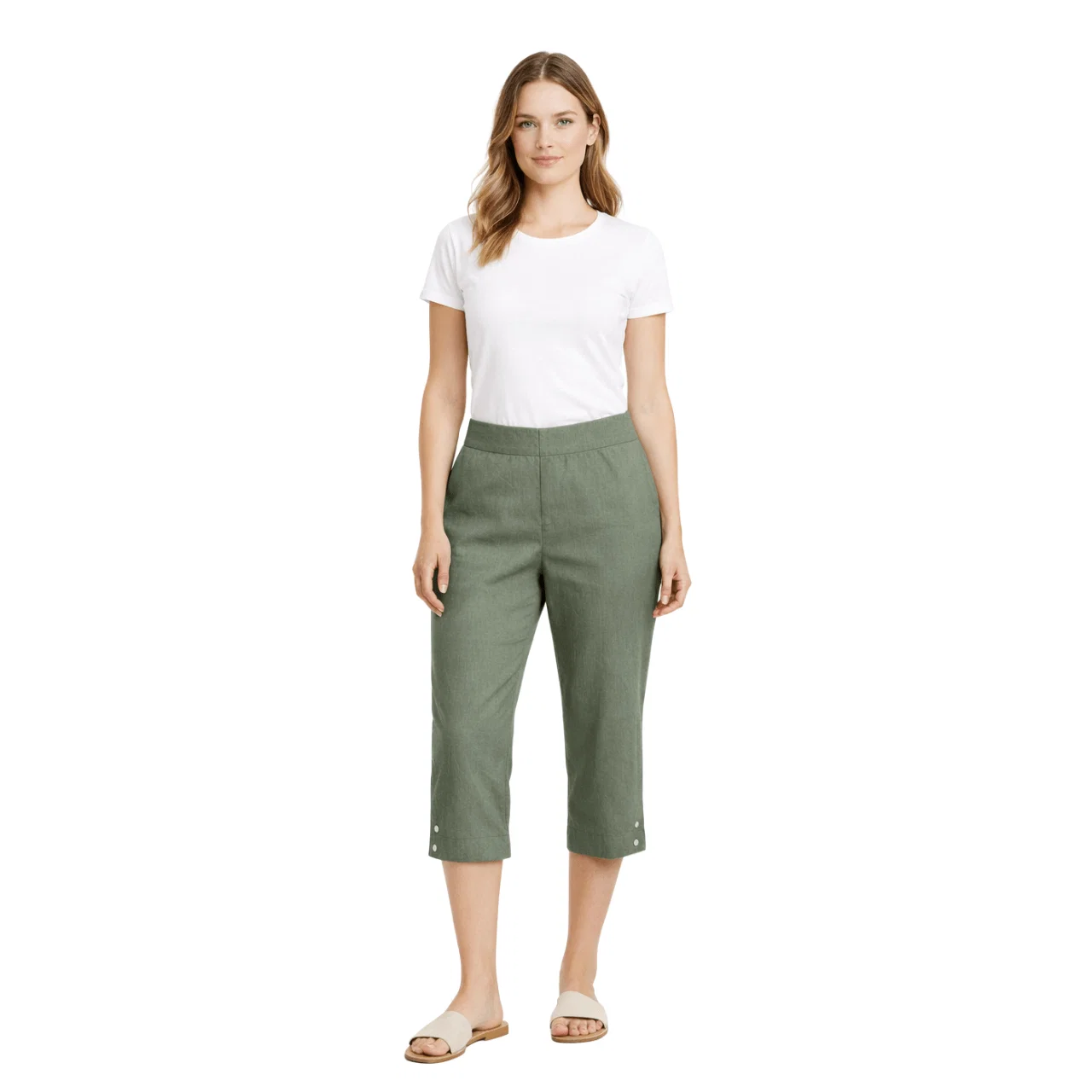 Functional Cropped Pull-On Pants with Button Detail Versatile