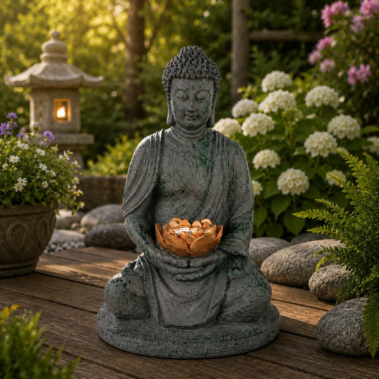 High-Performance Buddha Garden Statue with Solar Light – 27 cm Carefully Designed