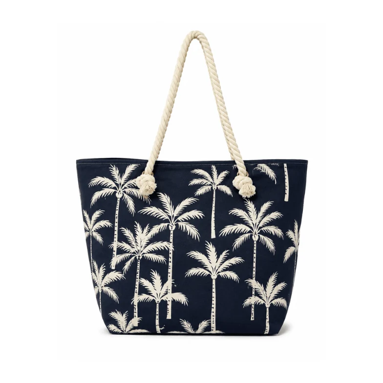 Flexible Palm Print Jute Beach Bag Traditional