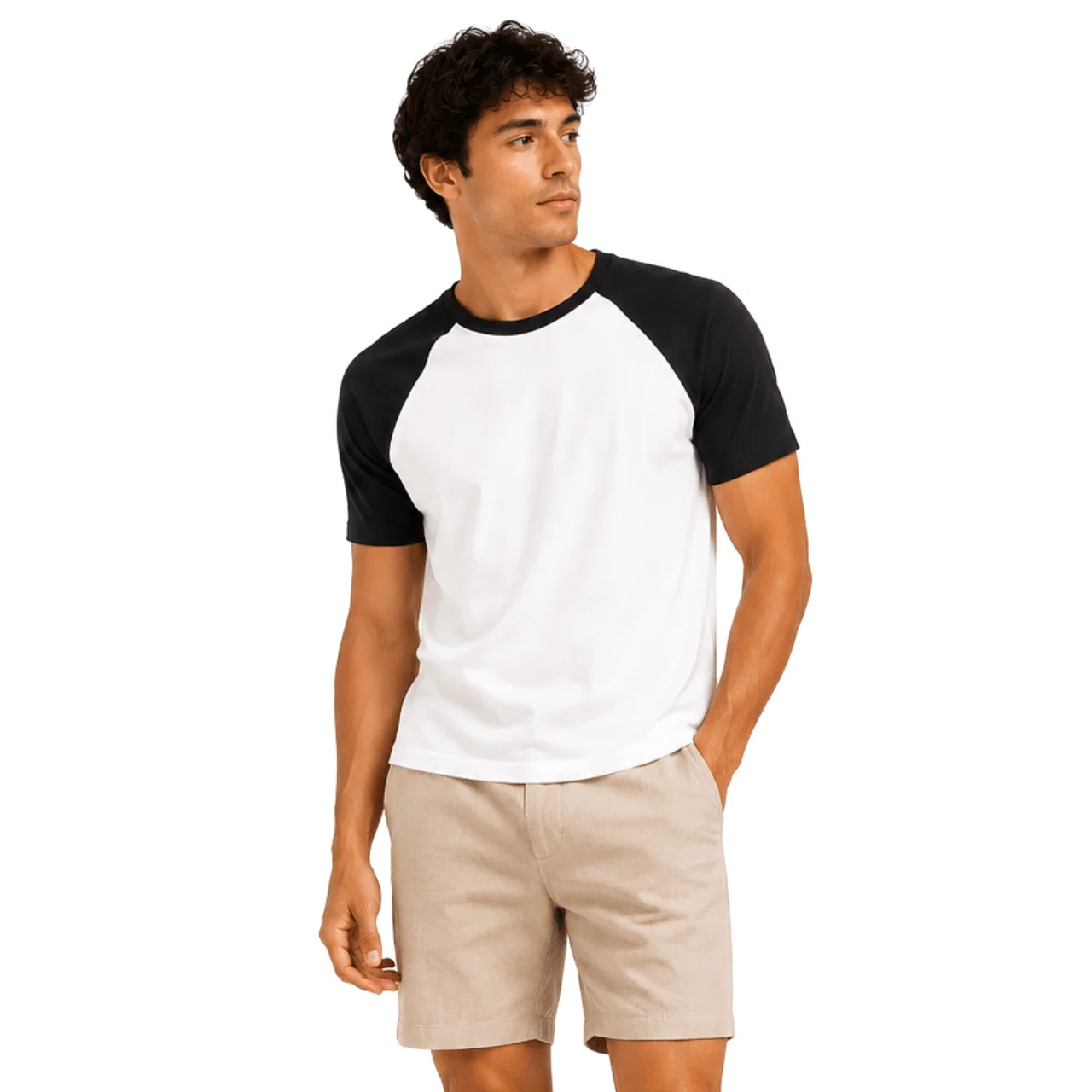 Sophisticated Men s Contrast Raglan Cotton T-Shirt – White and Black High-Performance