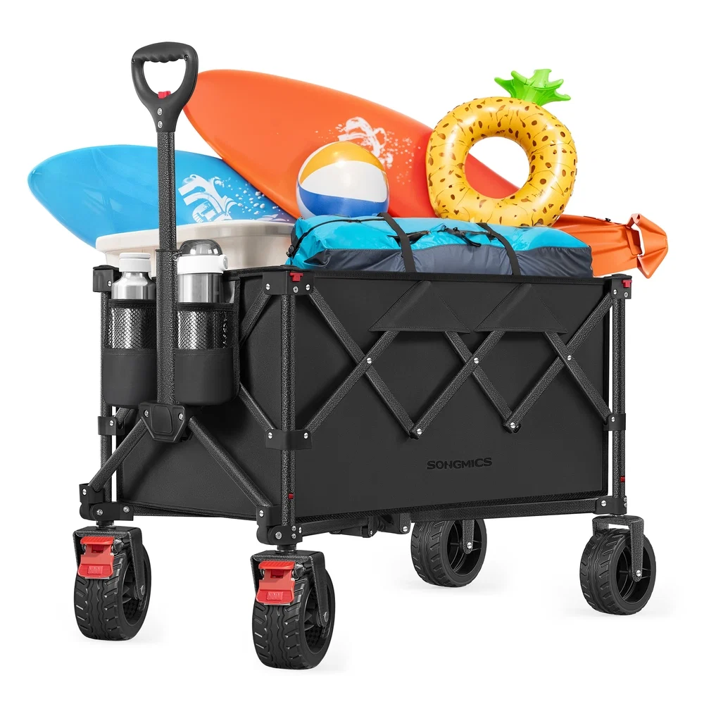 First-Class SONGMICS SONGMICS Folding Wagon Camping Wagon Collaspible with Handle 40 Gallons Holds up to 330 lb 4 Removable Wheels Utility Garden Cart for Outdoor Space-Saving Long-Lasting