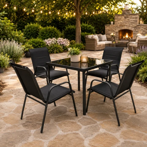 Reusable Vida 5-Piece Outdoor Dining Set – Black amp Grey with Foam Cushions Fine