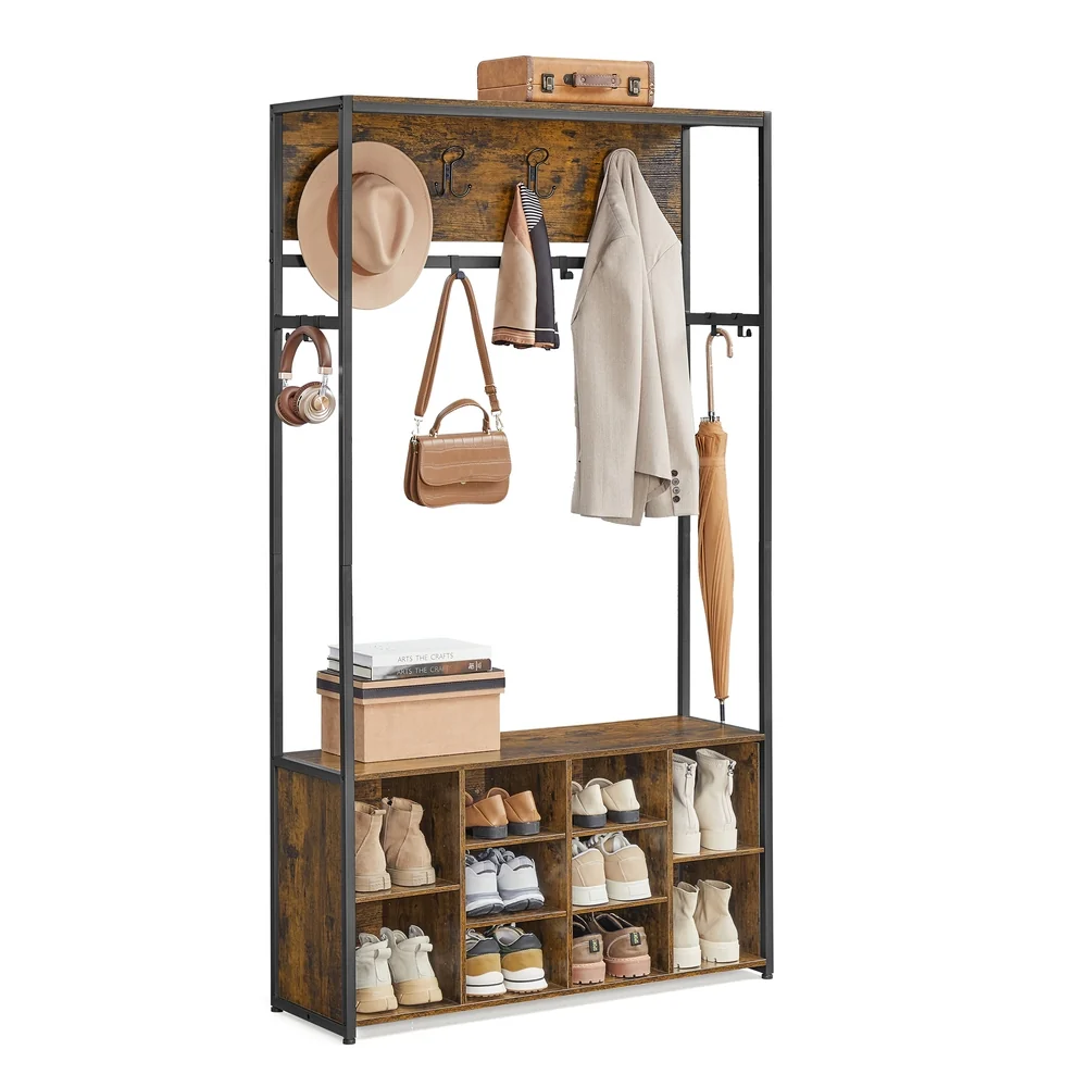 Detailed VASAGLE Hall Tree with Bench and Shoe Storage Casual