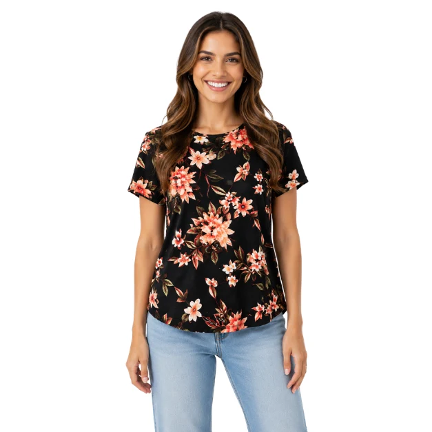 Top-Quality Ladies Printed Crew Neck Top Classic