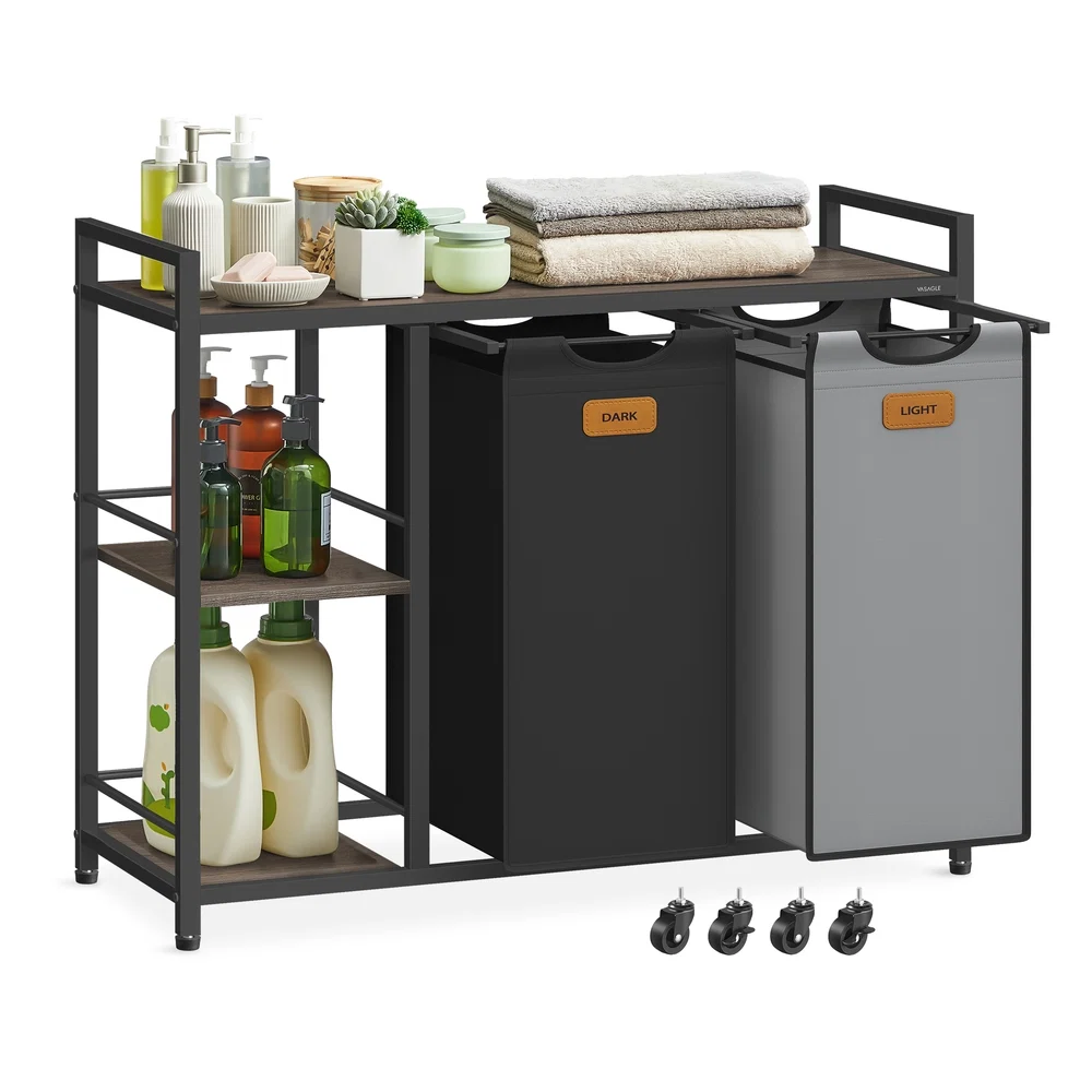 Optimized VASAGLE Rolling Laundry Cart with Shelves Versatile