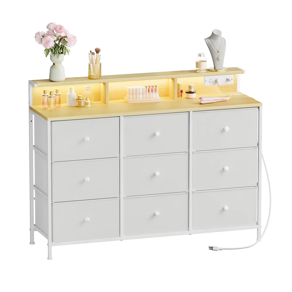 Clean SONGMICS Dresser with 9 Fabric Drawers and LED Lights Comfortable