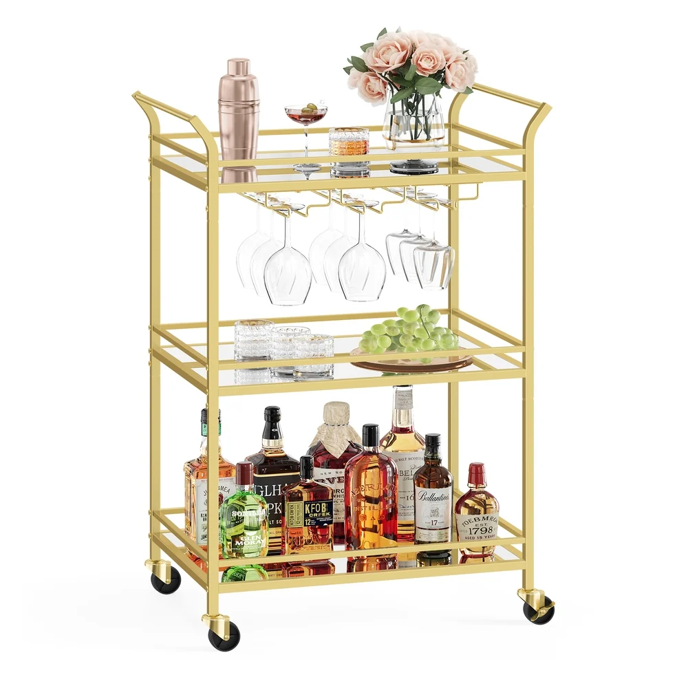 Trendy VASAGLE Small Bar Cart with 3-Tier Shelf Functional