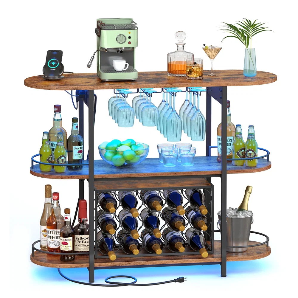 Exclusive VASAGLE Bar Cabinet with LED Lights and Power Outlets Crafted