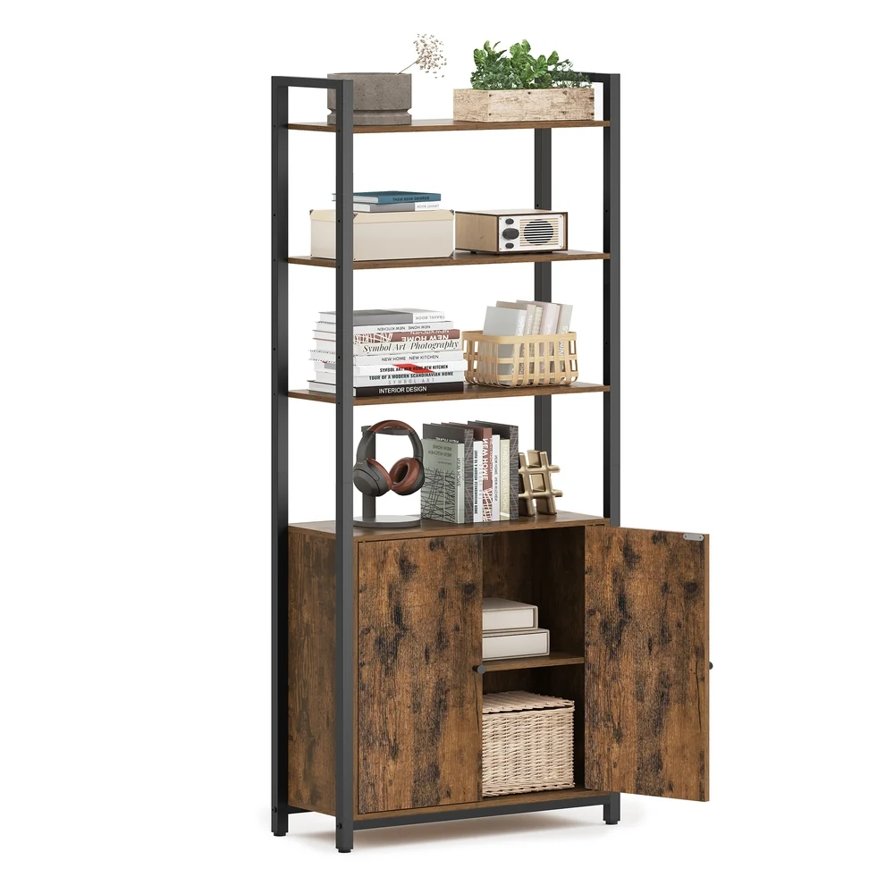 Lightweight VASAGLE Tall Bookcase with Door and Steel Frame Comfortable