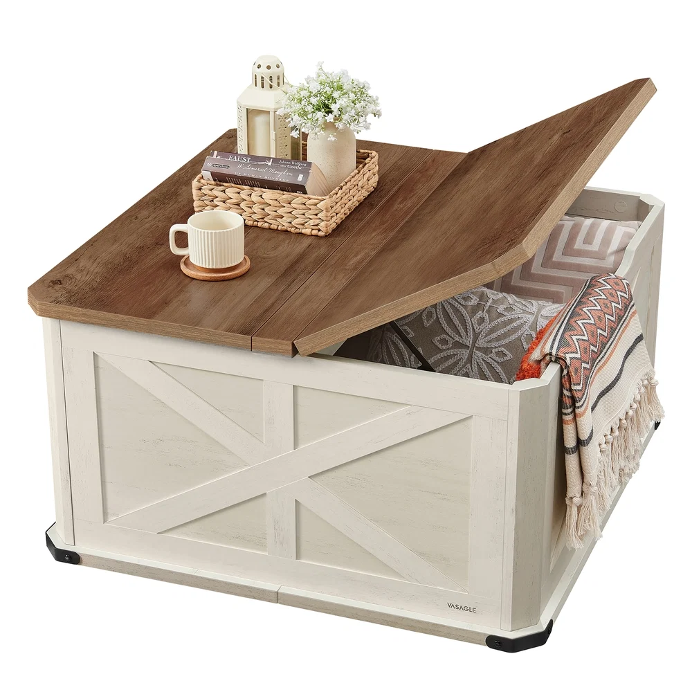 Trendy VASAGLE Liry Collection – Farmhouse Coffee Table with Storage Versatile
