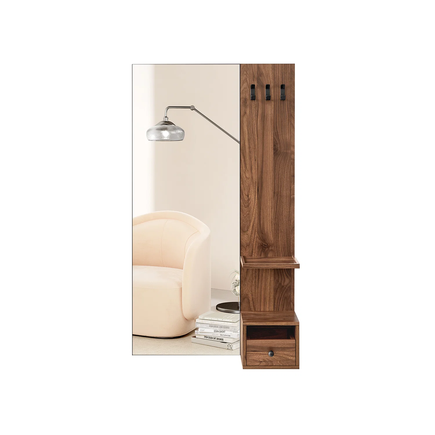 Advanced SONGMICS Wall-Mounted Full Length Mirror with Storage Walnut Brown Fast