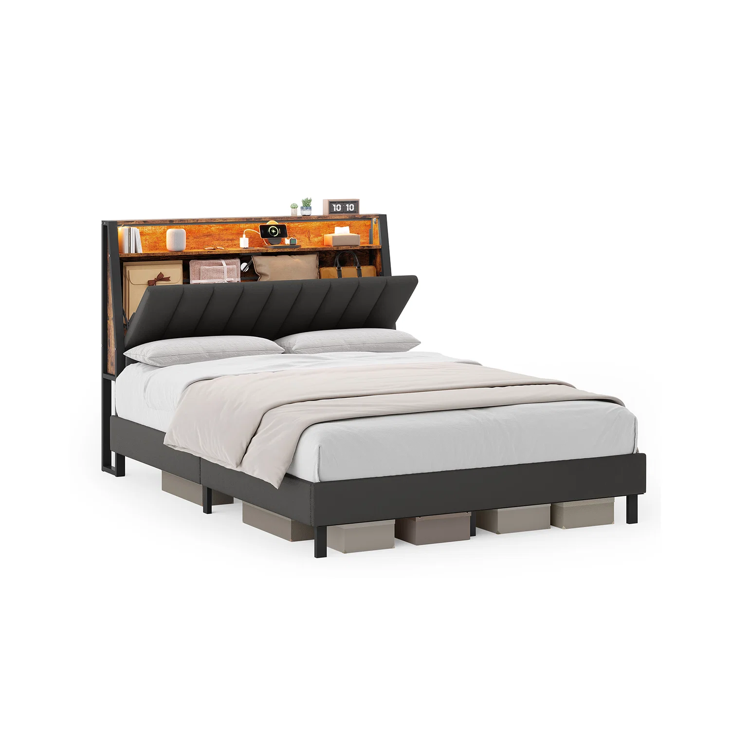 Specialty VASAGLE Bed Frame with Storage Headboard and Charging Station Top-Quality