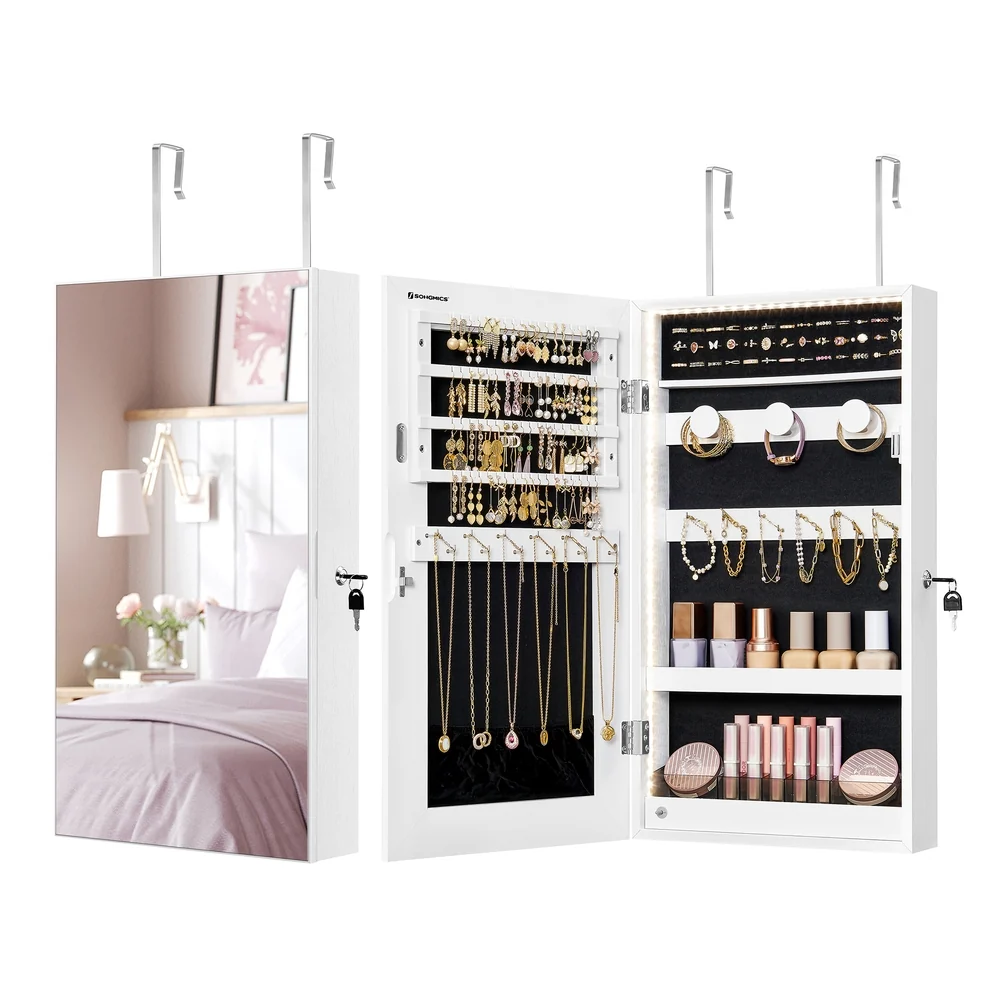 Optimized SONGMICS Wall-Mounted Mirror Jewelry Cabinet Armoire with LED Lights Versatile