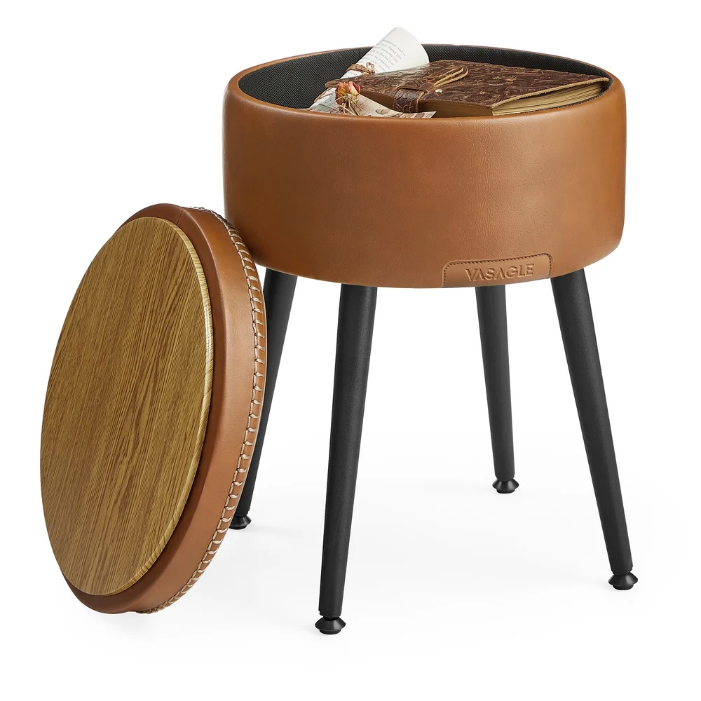 Classic VASAGLE EKHO Collection – Round Storage Ottoman with Steel Legs Eco-Friendly
