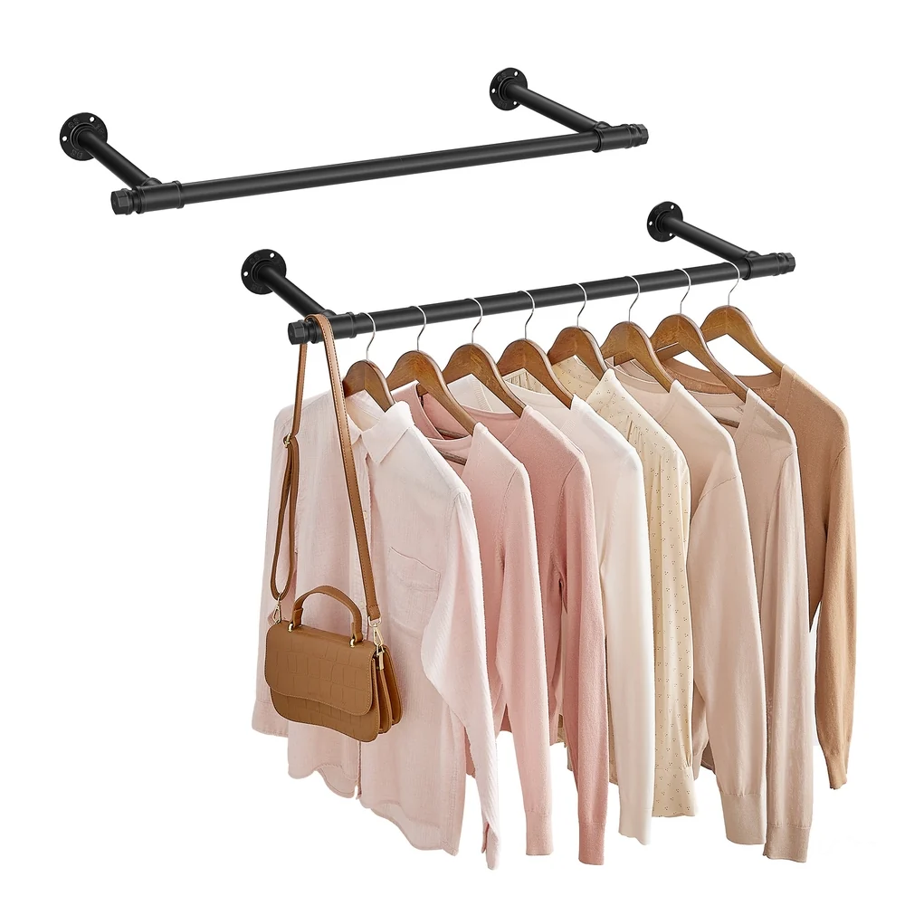 Natural SONGMICS 2 Pack Clothes Rack Wall-Mounted Detailed