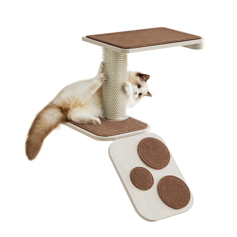 Minimalist Clickat Wall-Mounted Cat Stairs with Shelf and Self-Groomer Healthy