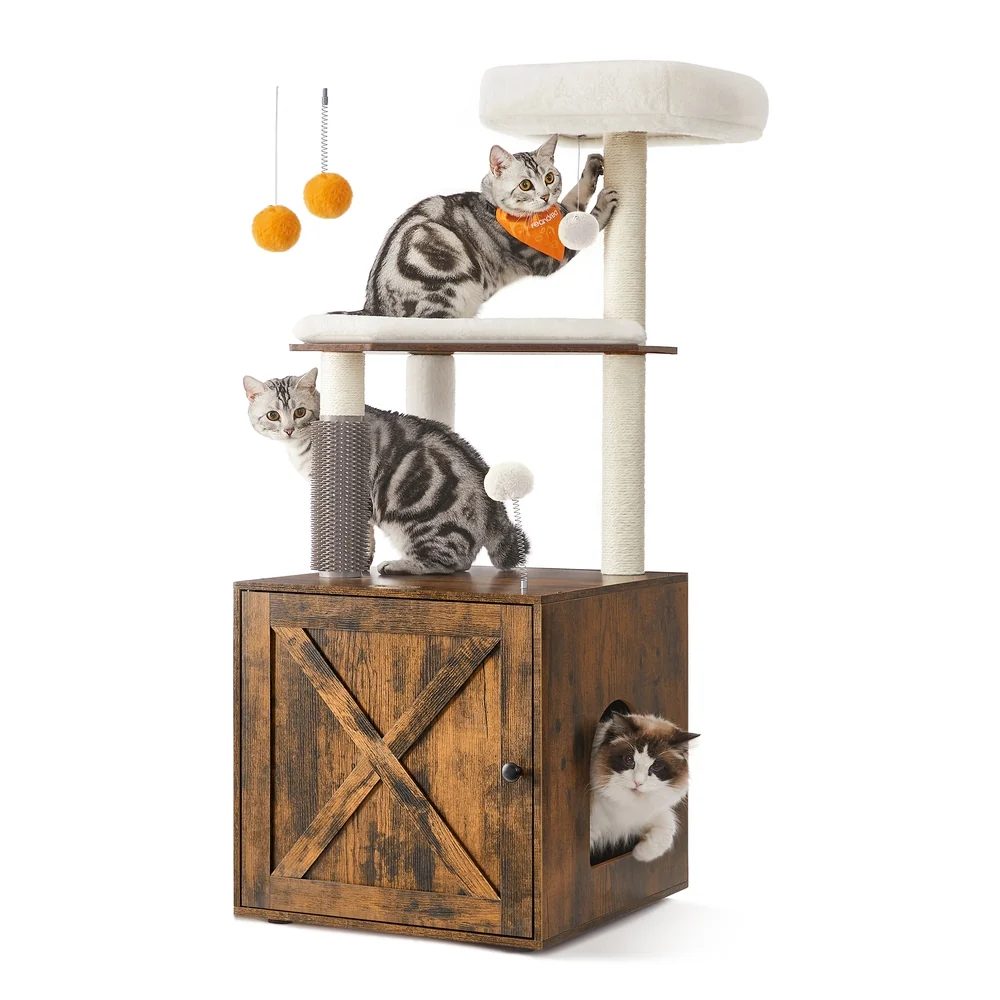 Powerful Feandrea Litter Box Enclosure with Scratching Mat Reusable